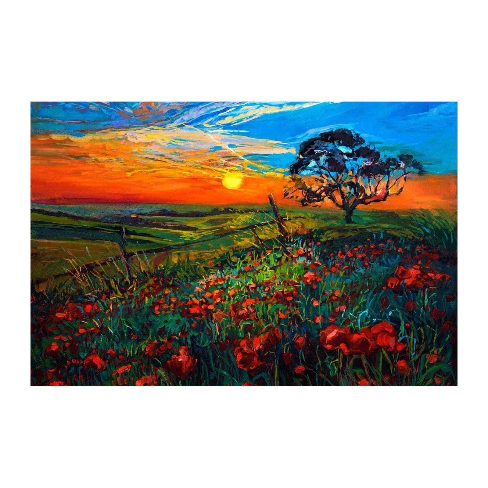 Vibrant Poppy Field Sunset Wall Art