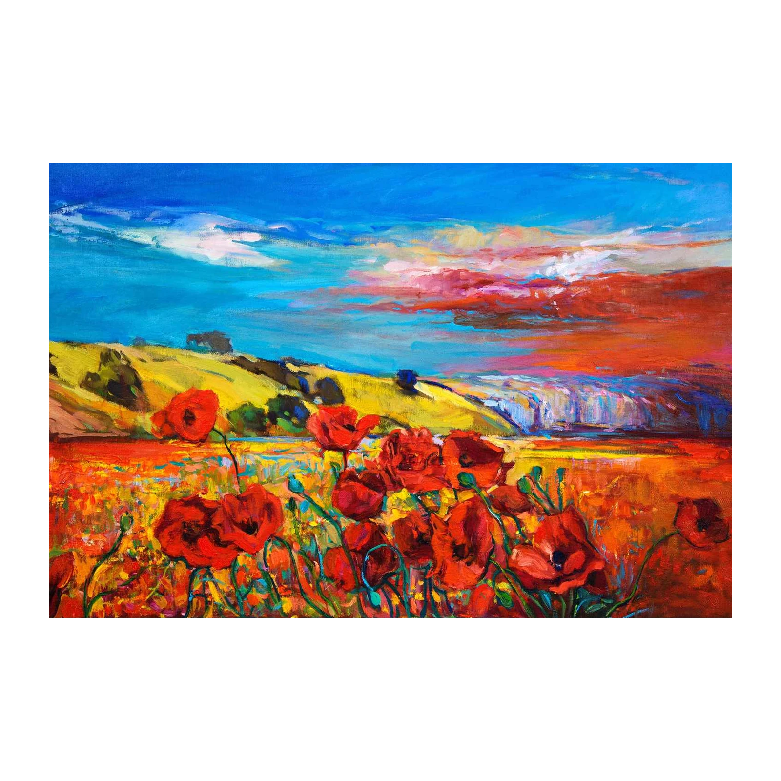 Vibrant Poppy Field Landscape Wall Art