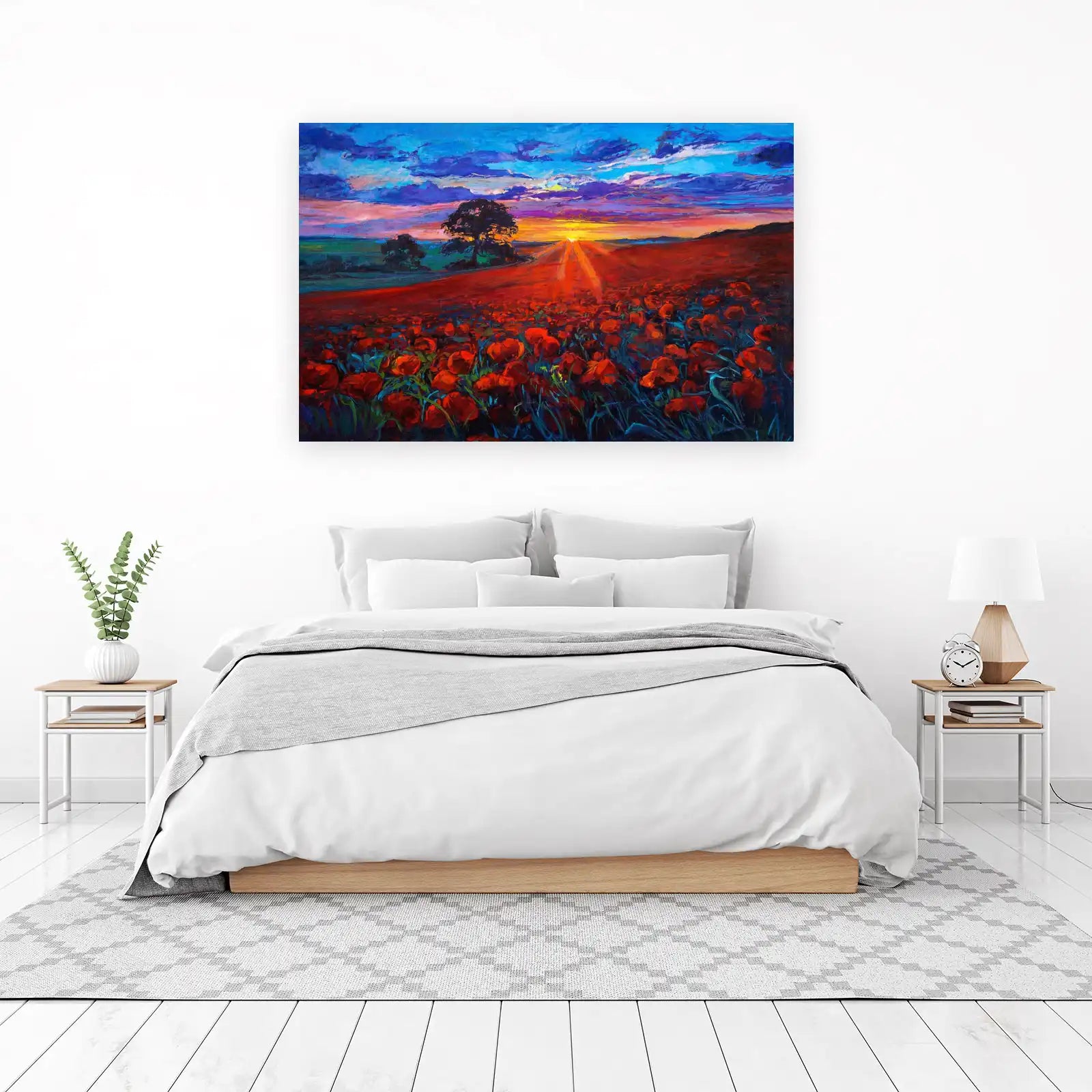 Vibrant Sunset Poppy Field Wall Art