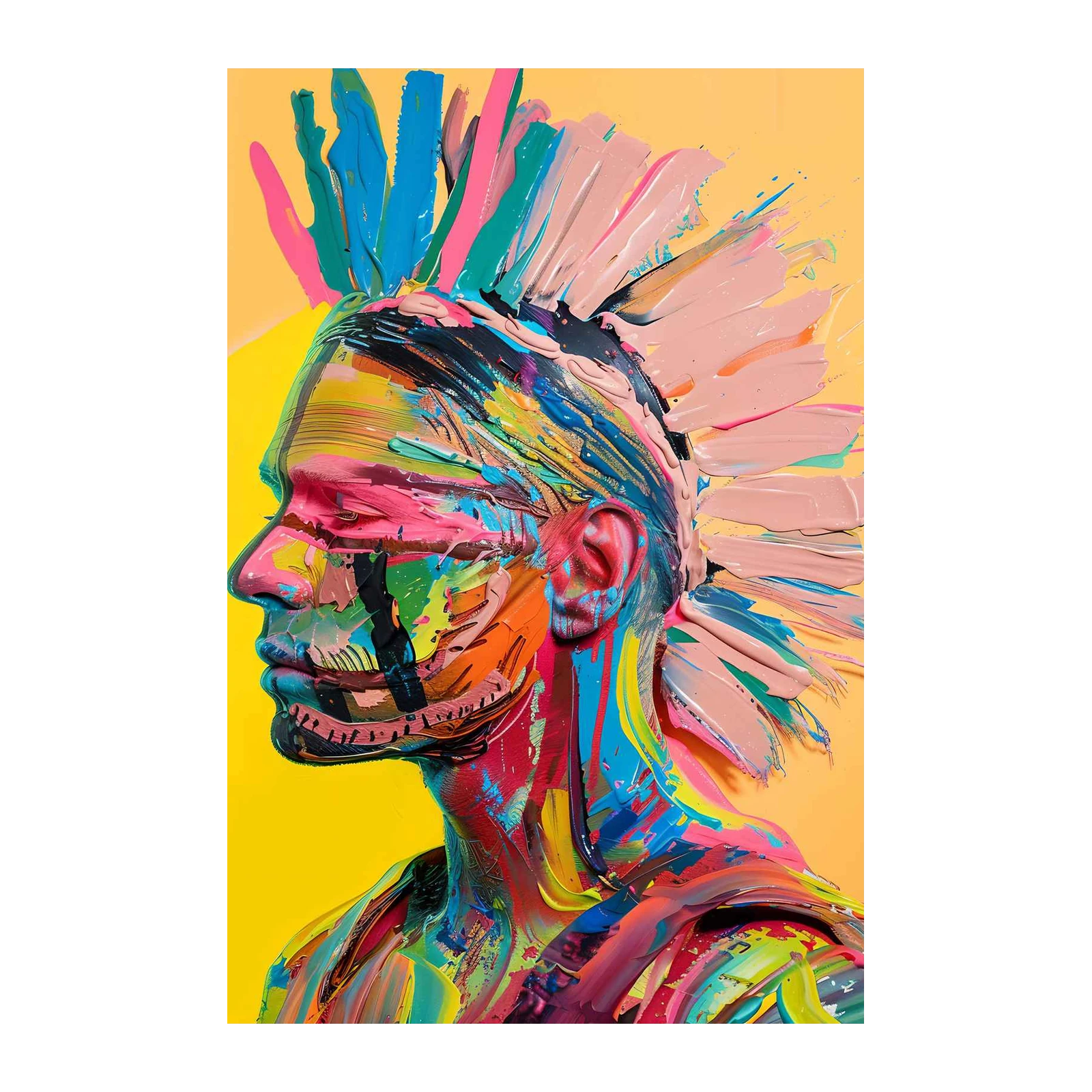 Vibrant Abstract Face Mohawk Wall Art