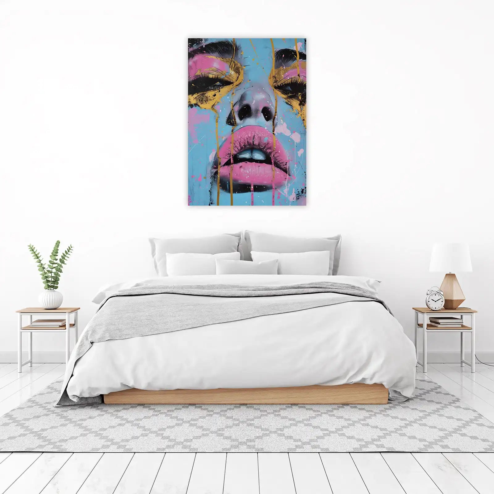 Vibrant Pink Lips & Gold Drip Wall Art