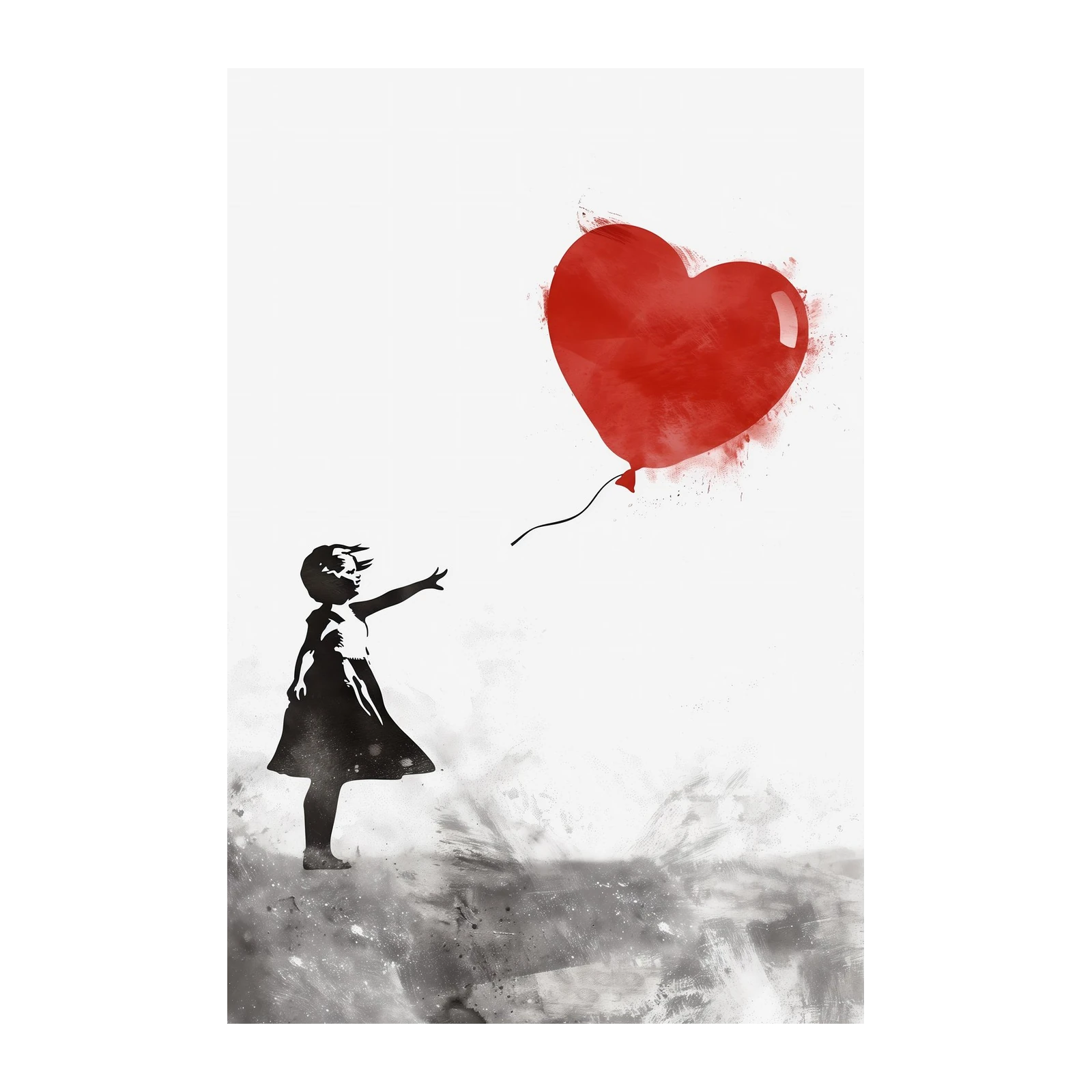 Girl Releasing Red Heart Balloon Wall Art