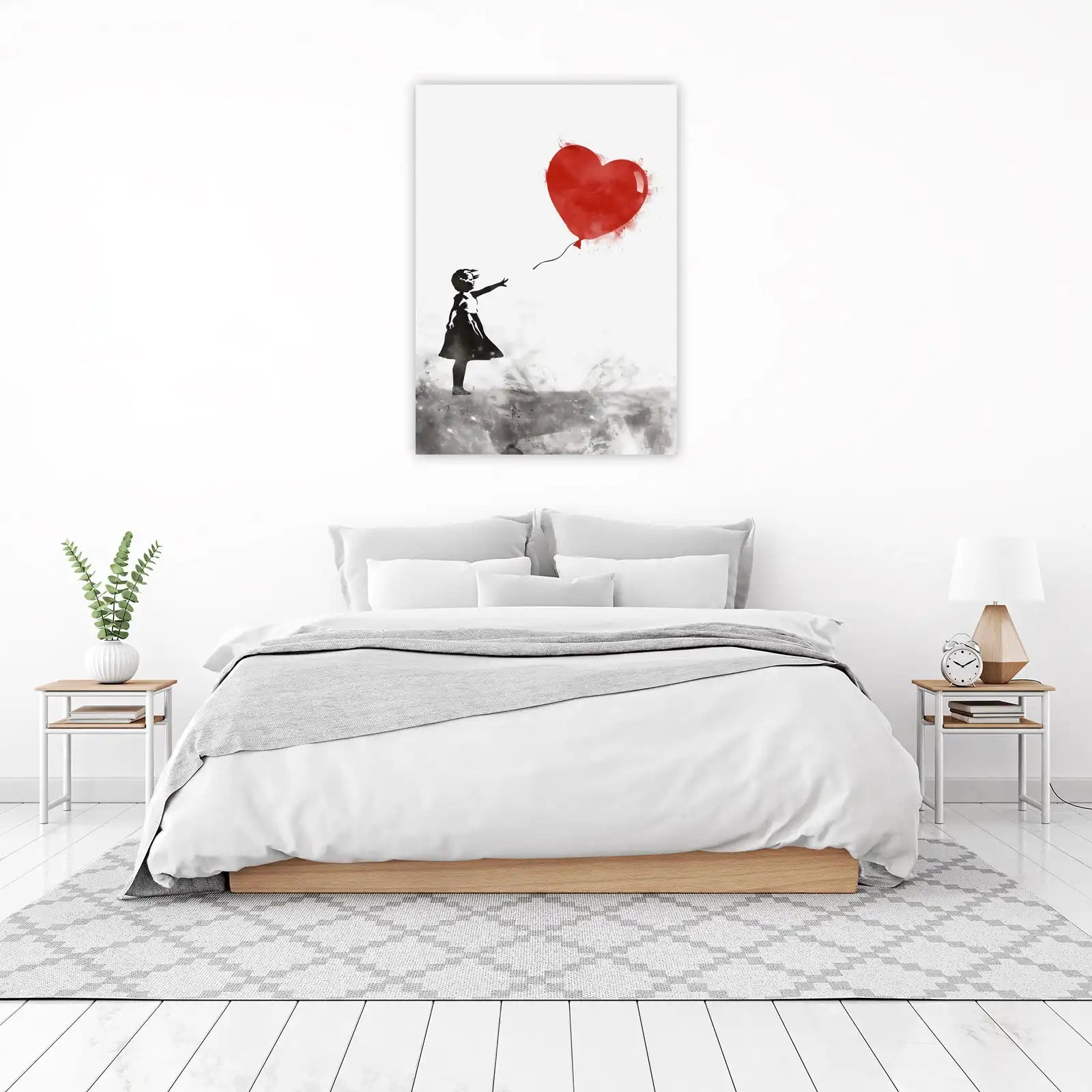 Girl Releasing Red Heart Balloon Wall Art