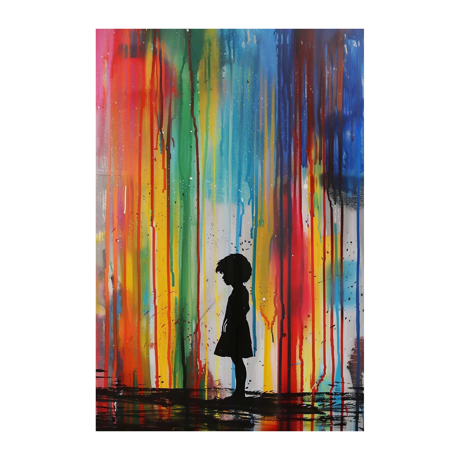 Rainbow Drip Girl Silhouette Wall Art