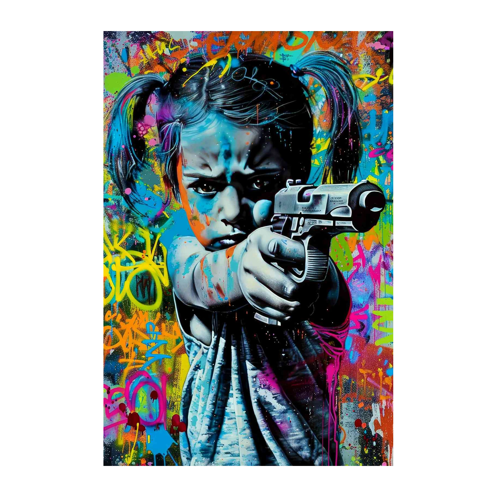 Urban Warrior Girl Graffiti Wall Art