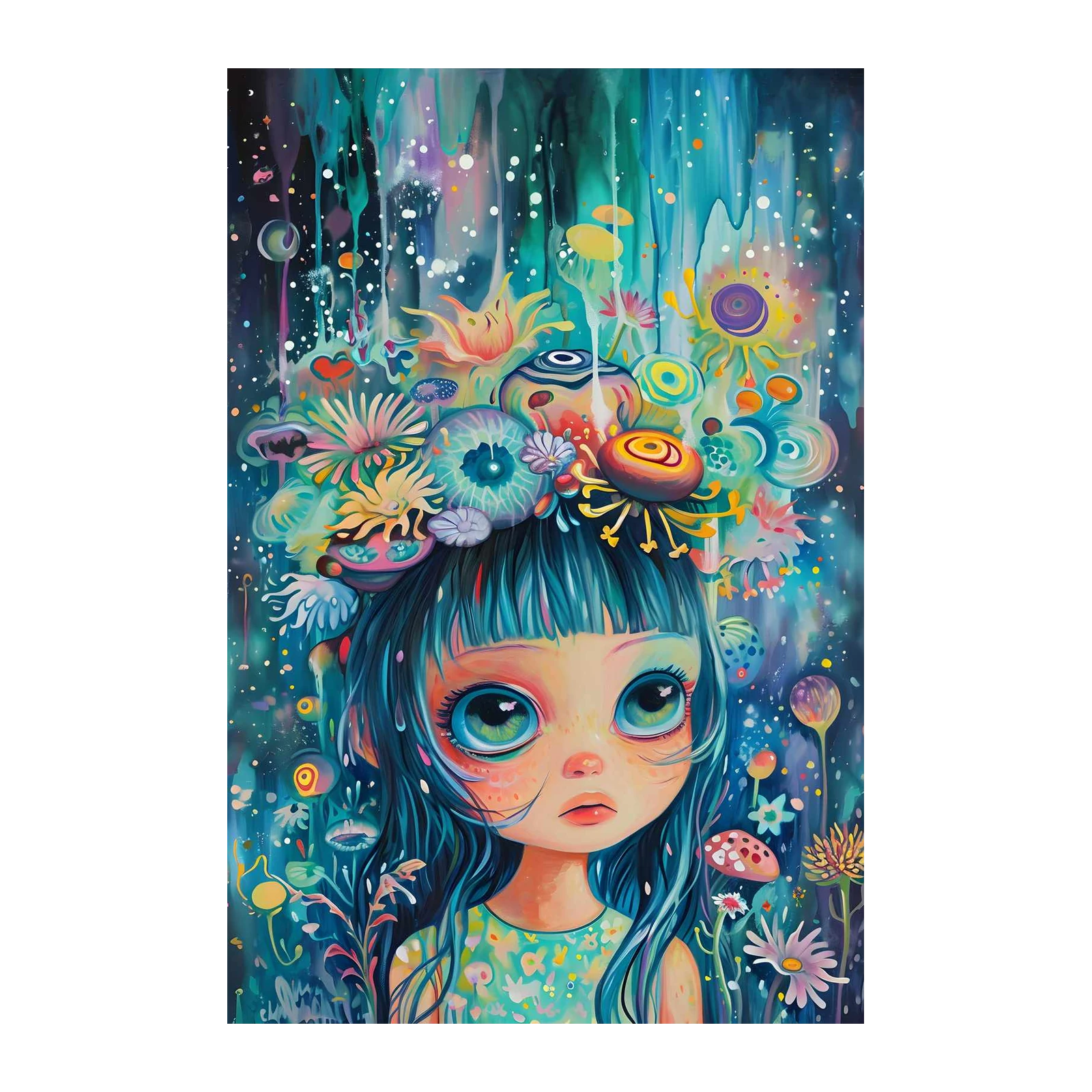 Enchanting Eyes Surreal Girl & Fantasy Flora Wall Art
