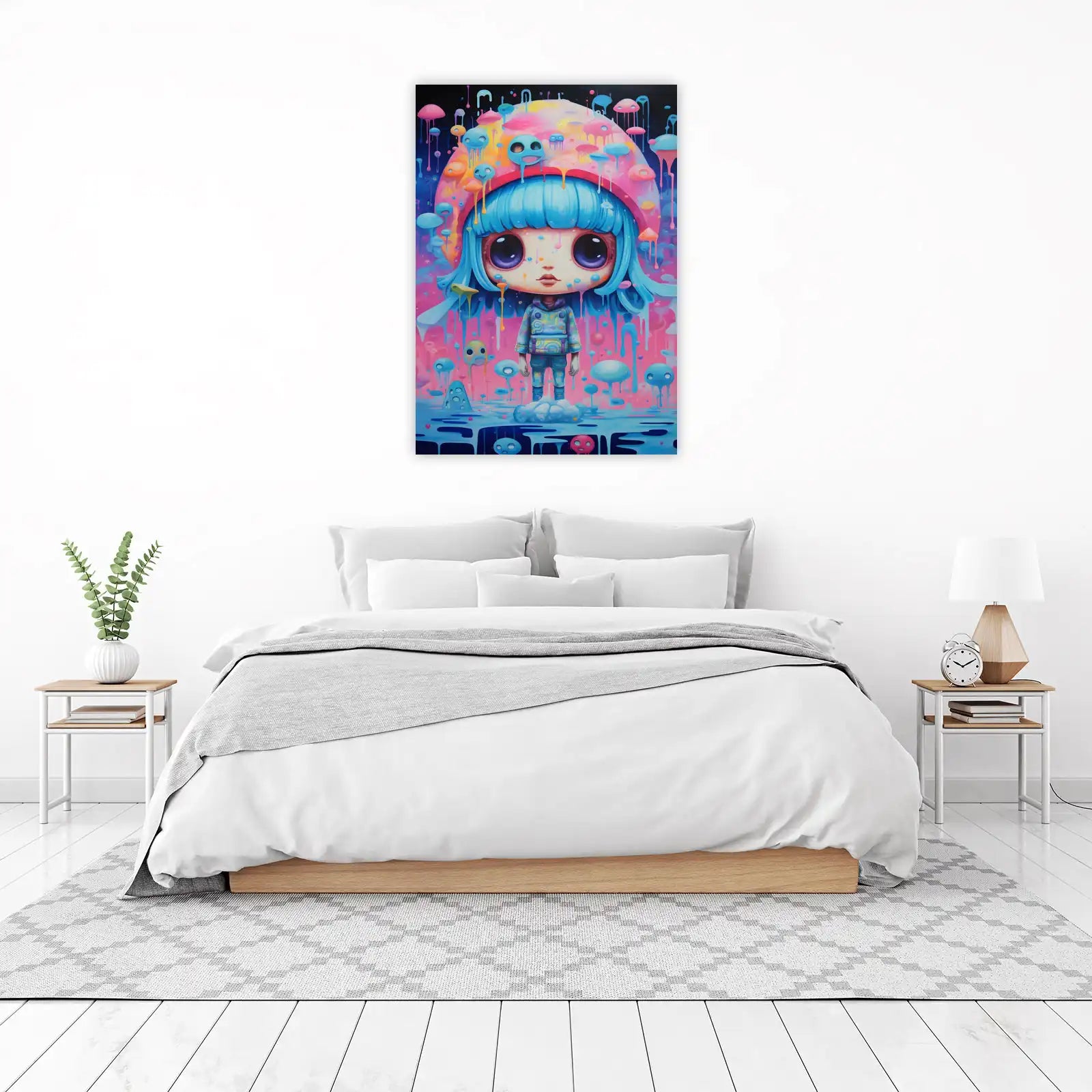 Whimsical Blue-Haired Character Wall Art