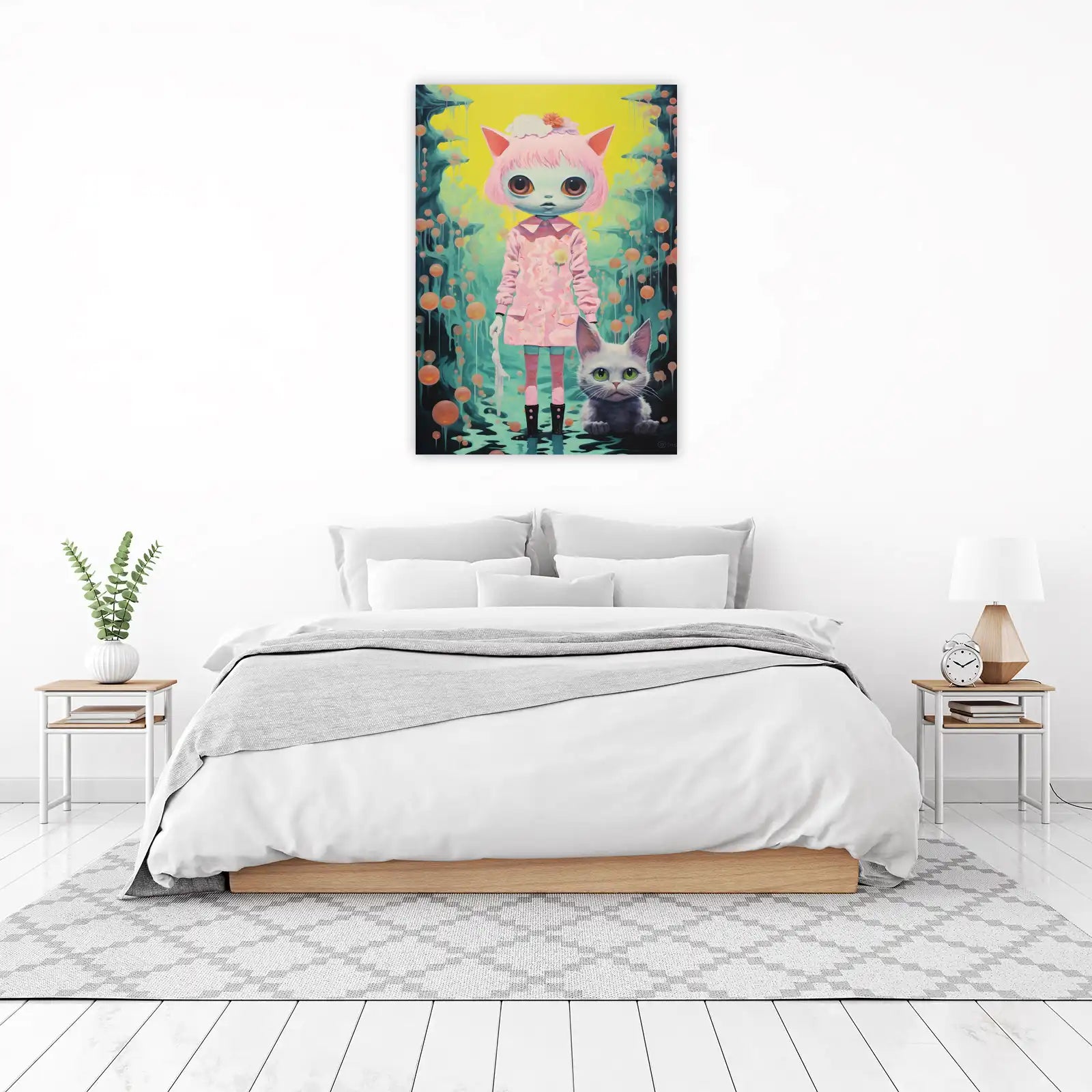 Surreal Cat Girl & Kitten Wall Art