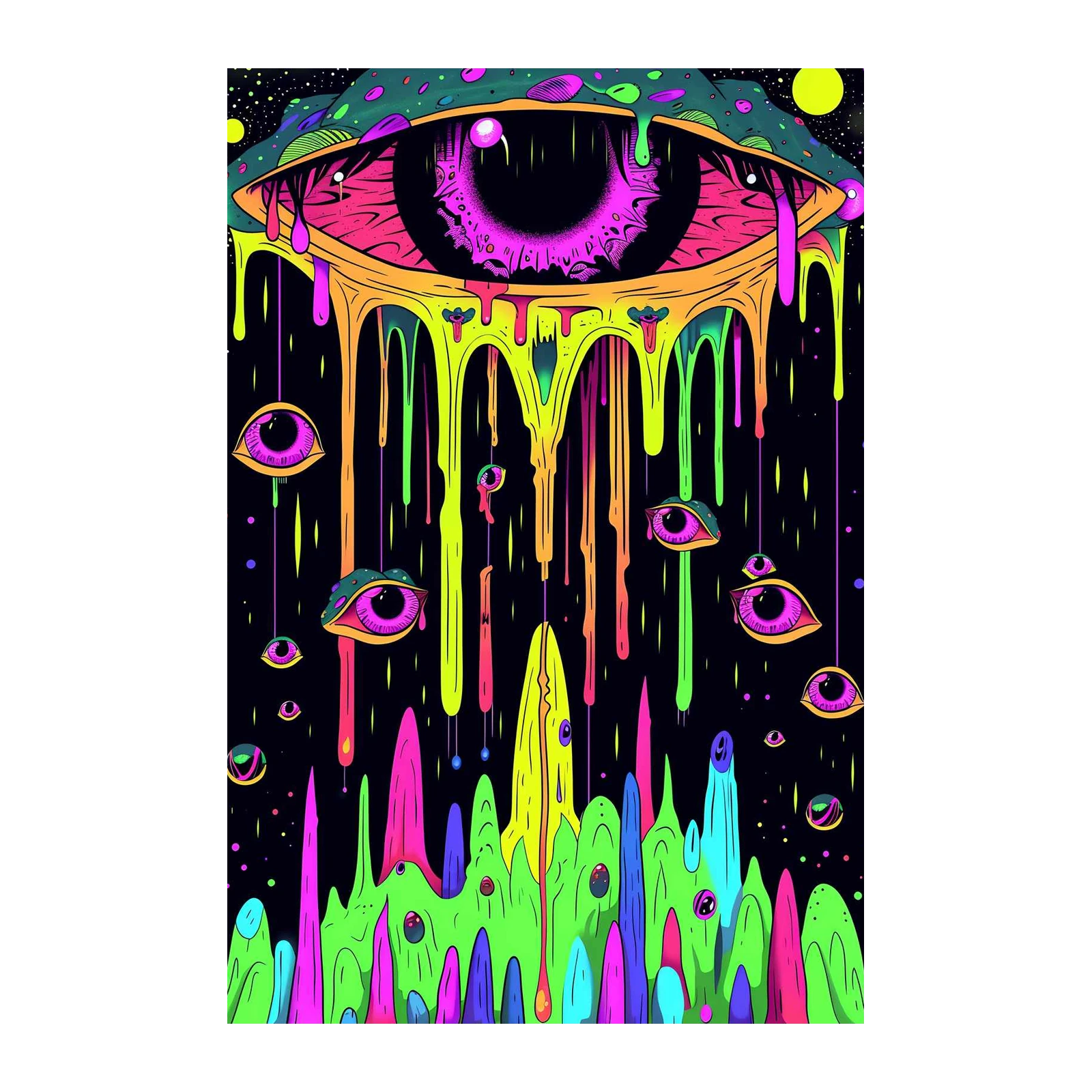 Psychedelic Melting Eyes Trippy Art Wall Art