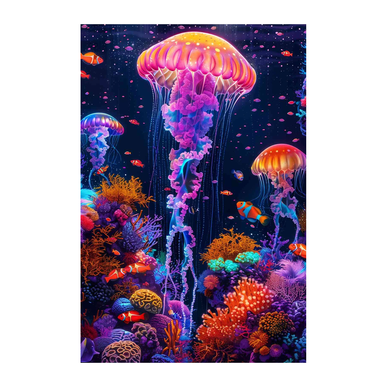Vibrant Jellyfish Coral Reef Wall Art