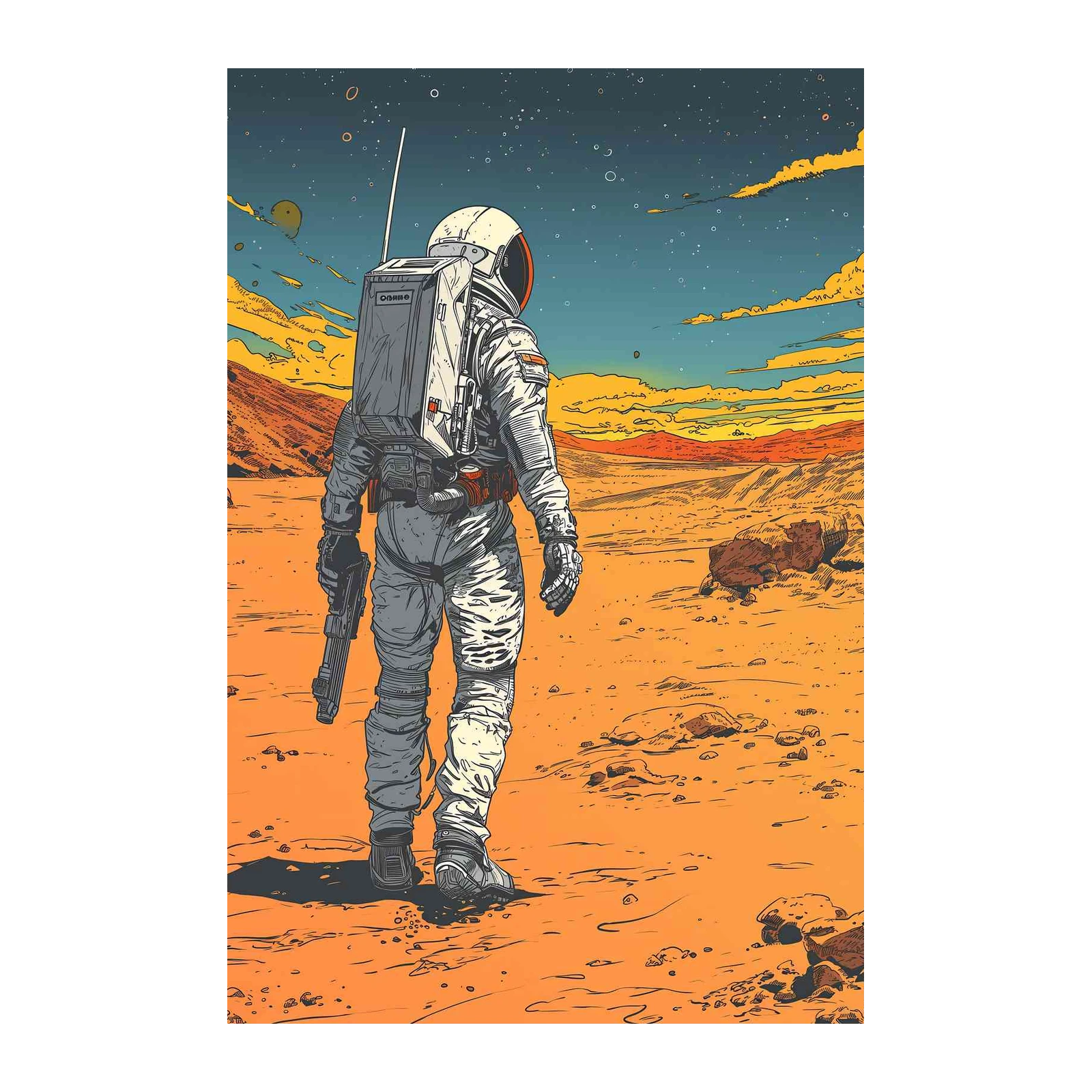 Astronaut on Mars Landscape Wall Art