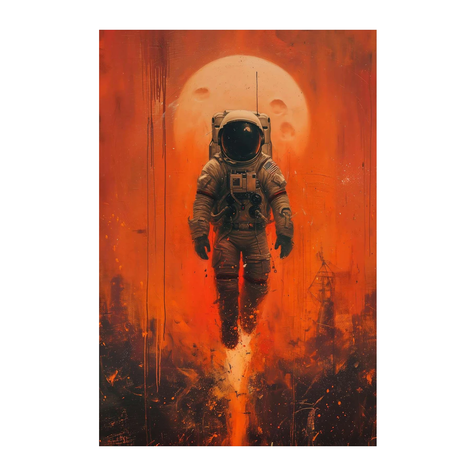 Astronaut in Fiery Orbit Wall Art