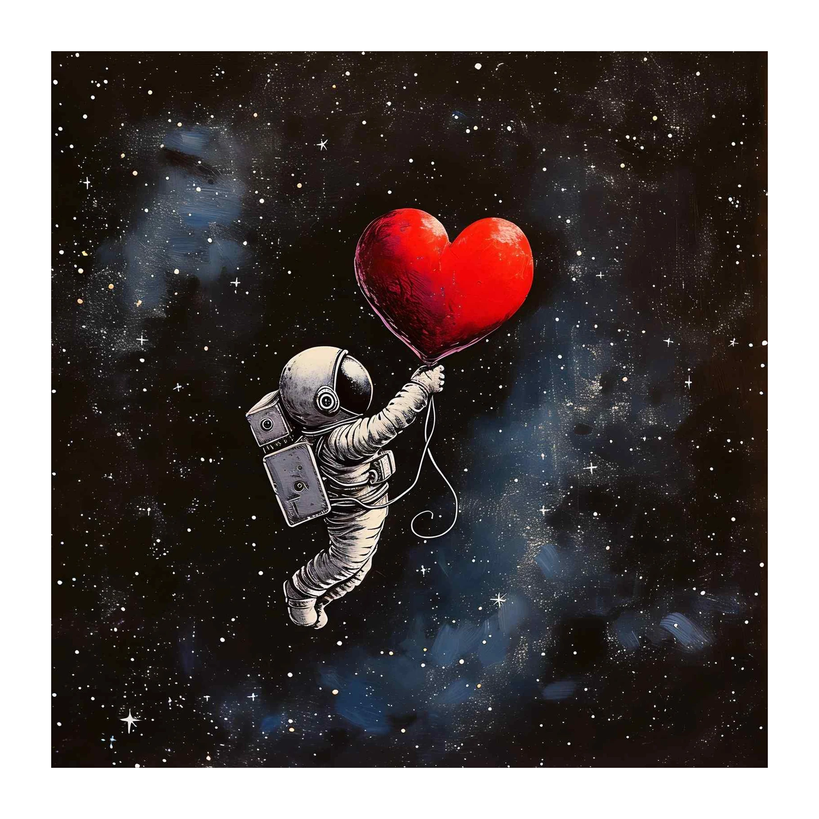 Astronaut Heart Balloon Space Wall Art
