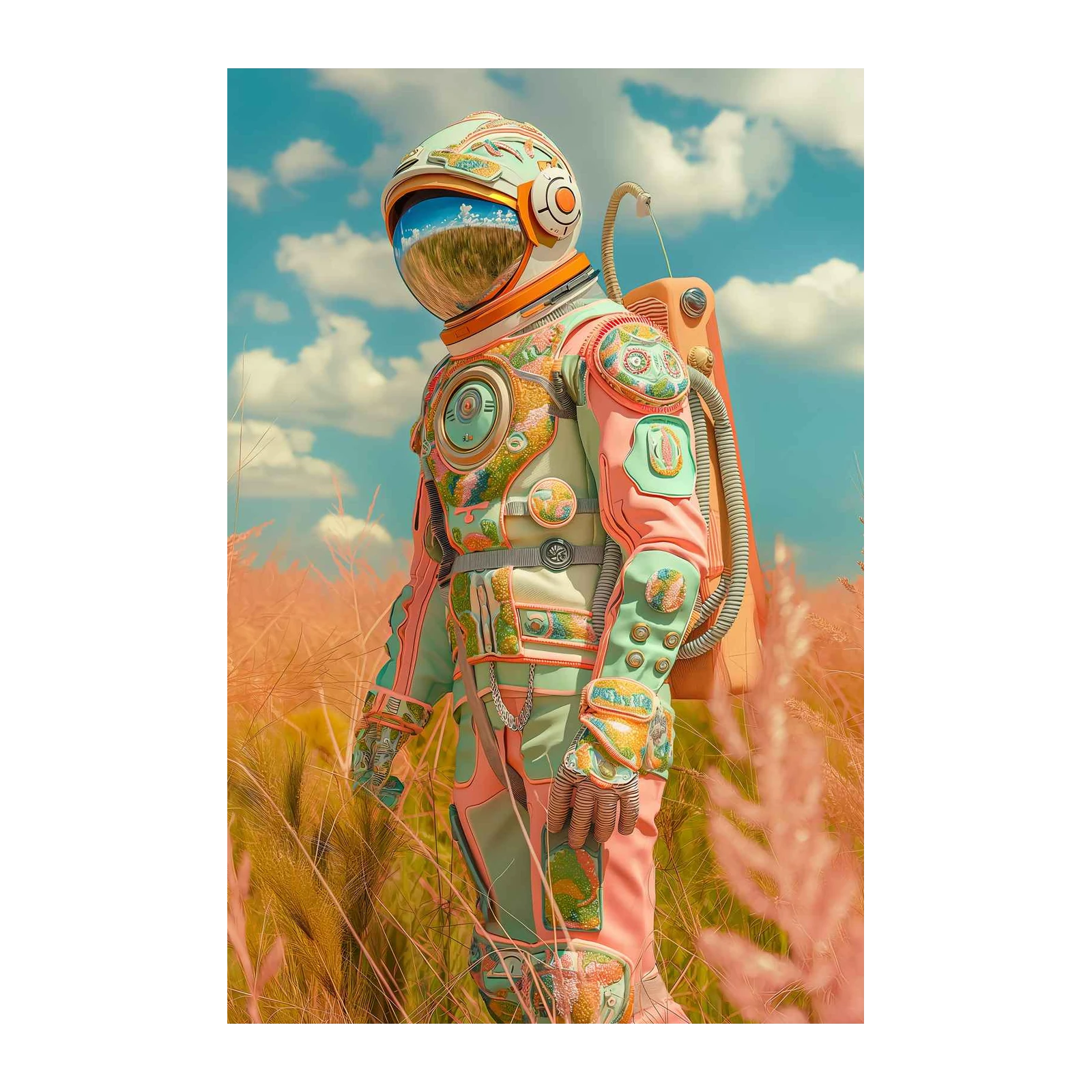 Whimsical Astronaut Field Adventure Wall Art