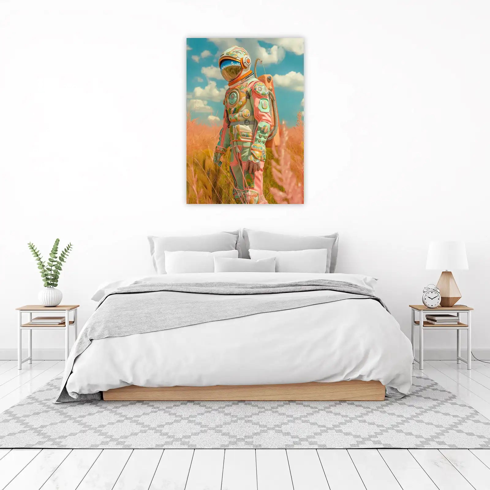 Whimsical Astronaut Field Adventure Wall Art