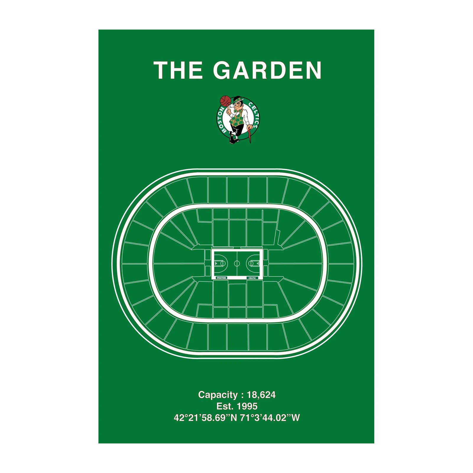Boston Celtics "The Garden" Stadium Map Wall Art