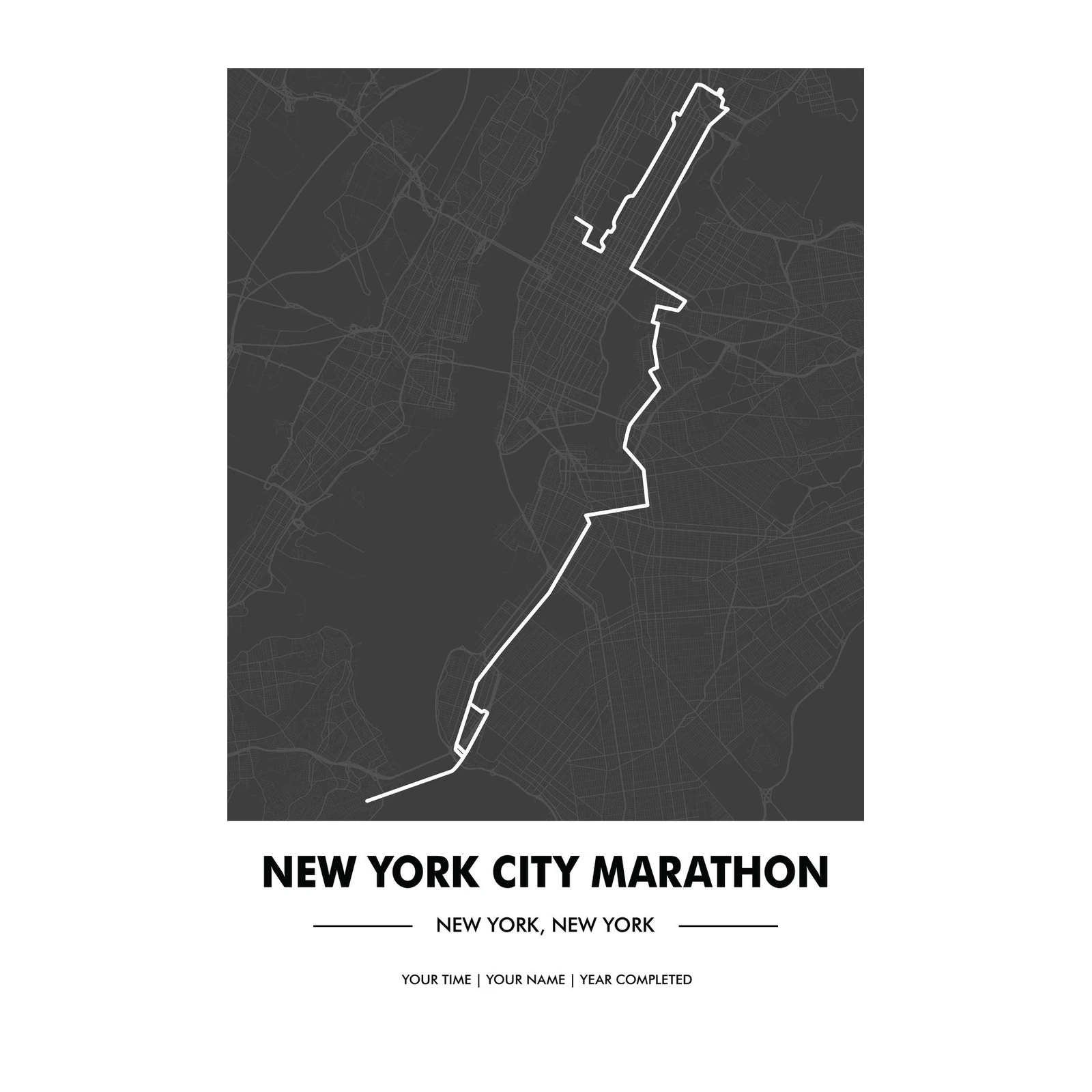 NYC Marathon Route Map Personalized Wall Art