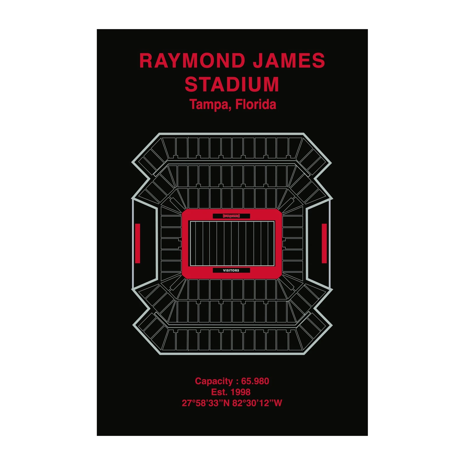 Raymond James Stadium Map Wall Art - Tampa Sports Decor