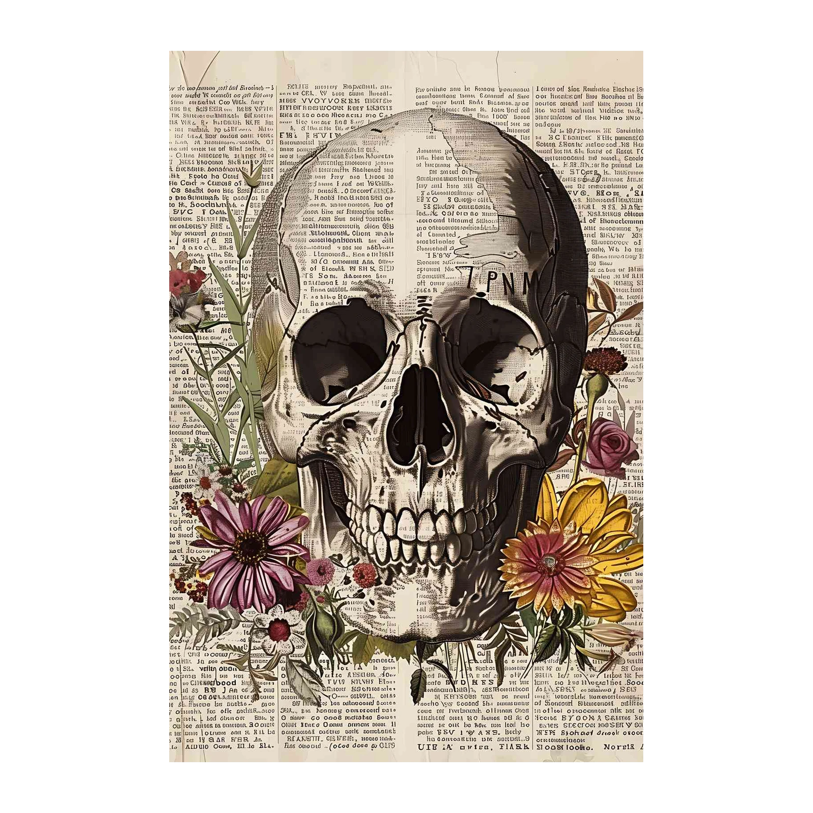 Gothic Skull & Floral Collage Wall Art
