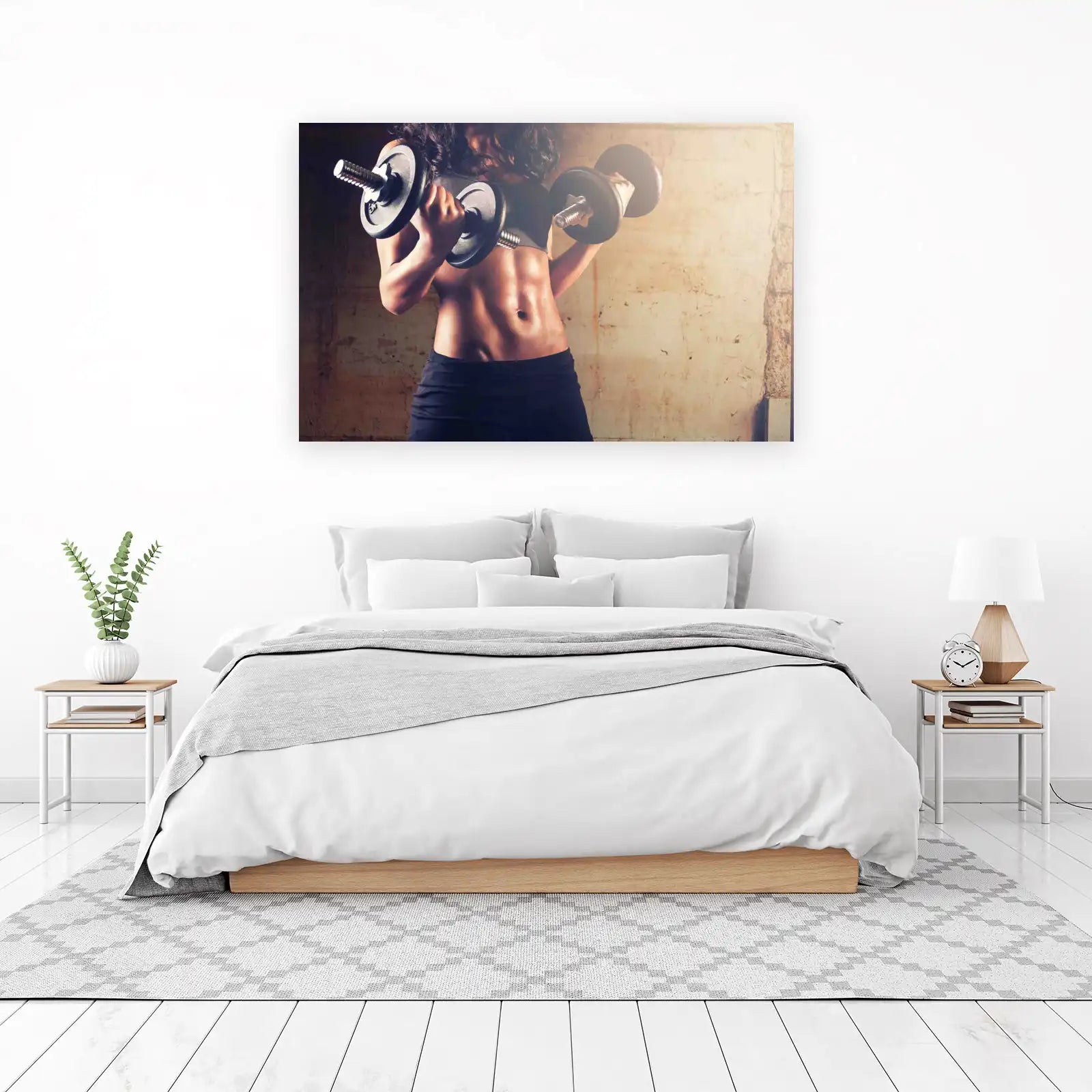 Powerful Abs Dumbbell Workout Motivation Wall Art