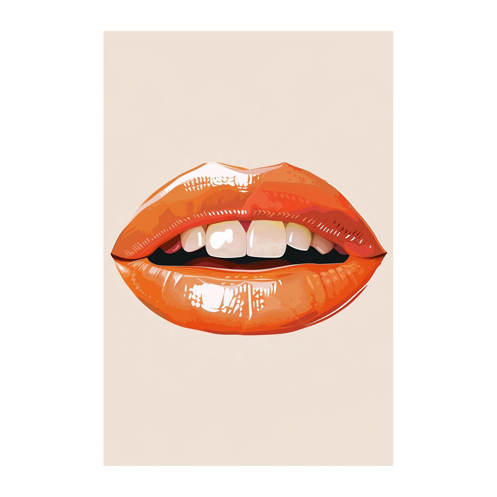 Vibrant Orange Lips Glossy Texture Wall Art