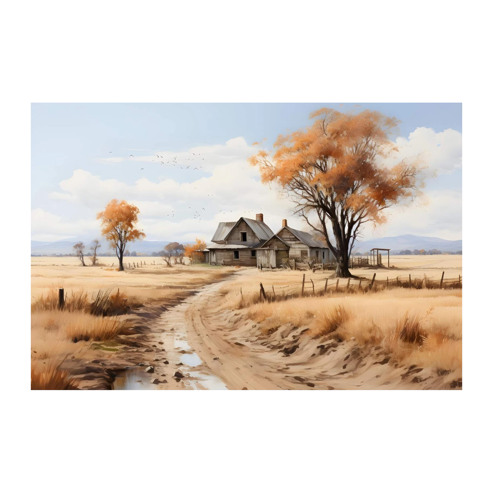 Rustic Autumn Farmhouse Landscape Wall Art