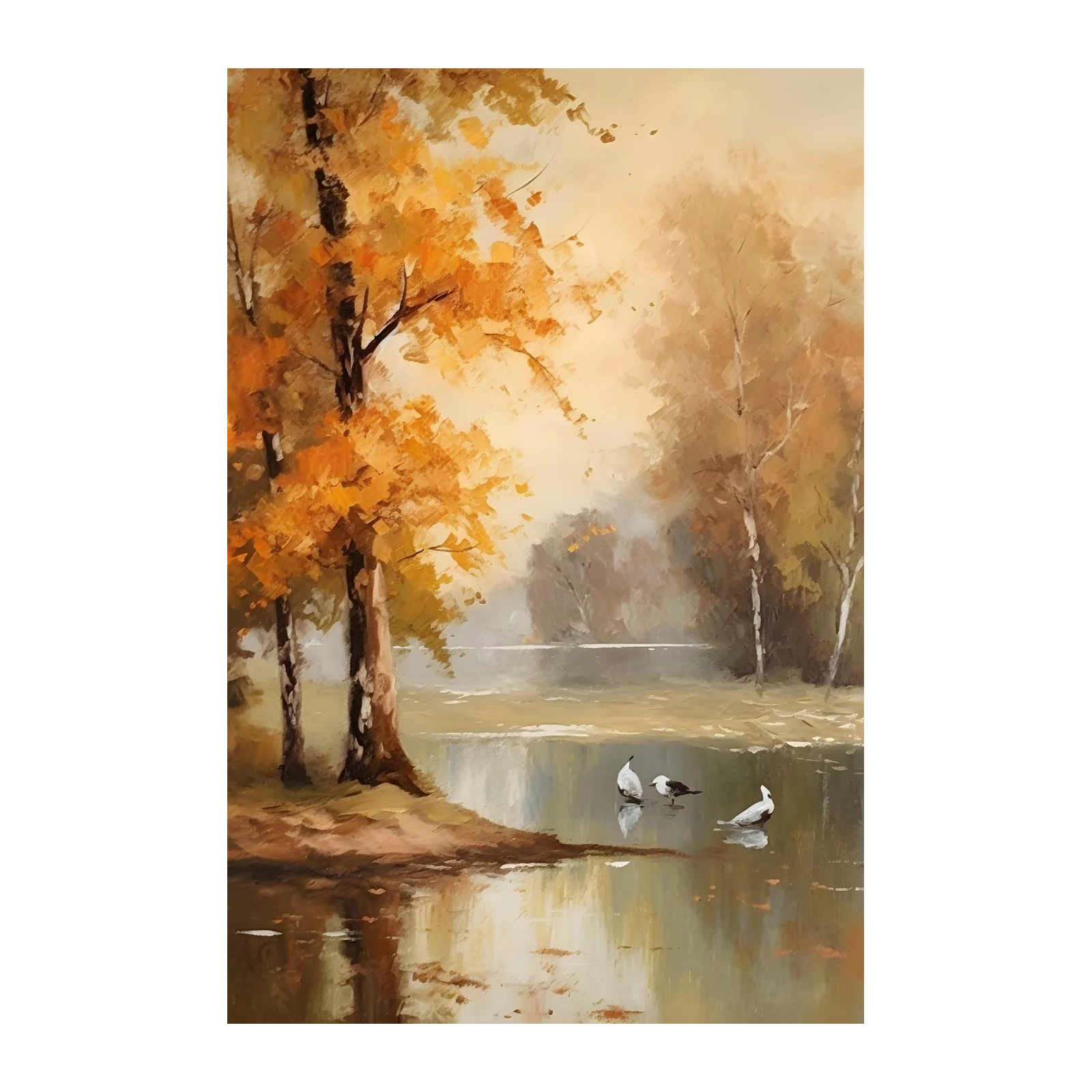 Tranquil Autumn Ducks Lake Wall Art