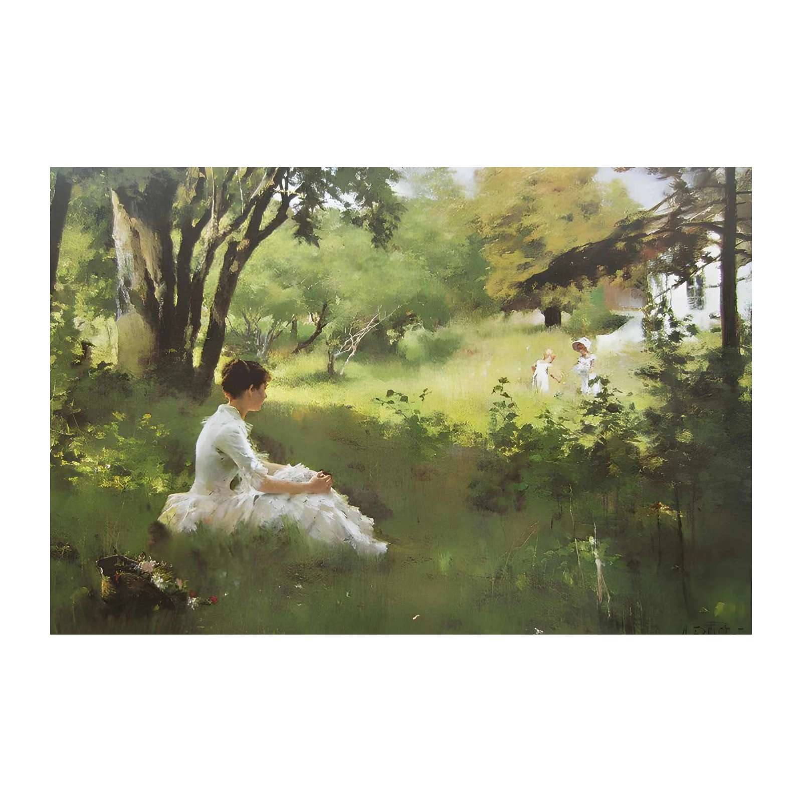 Serene Garden Scene Vintage Wall Art
