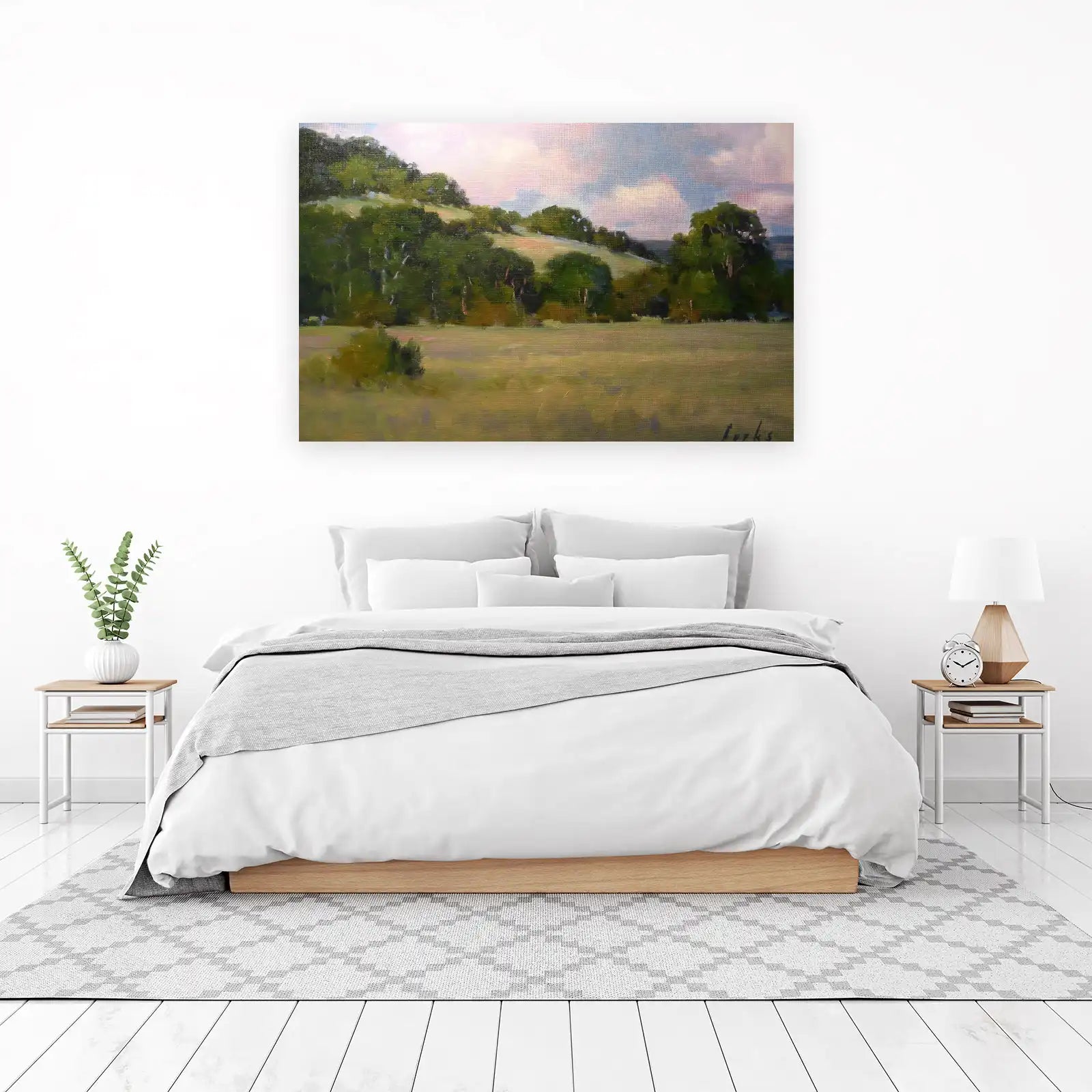 Serene Hillside Landscape Oil Painting Wall Art