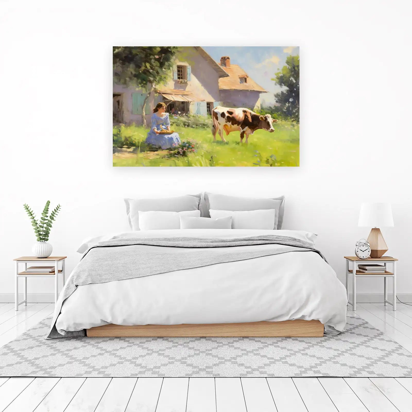 Pastoral Countryside Cow & Woman Wall Art