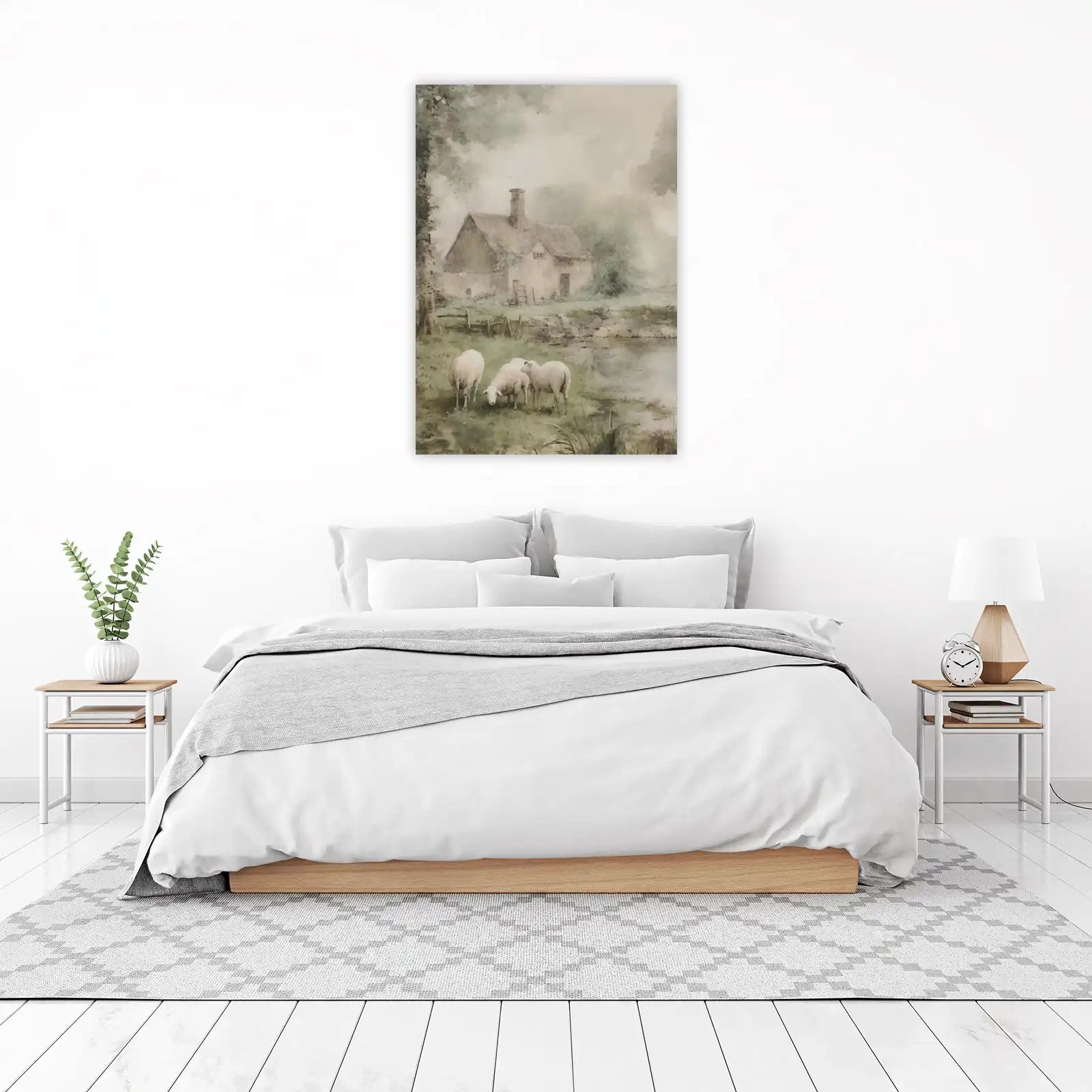 Serene Sheep Pastoral Cottage Wall Art