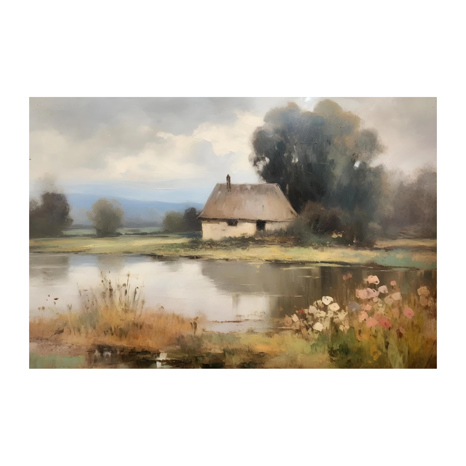 Serene Countryside Cottage Landscape Wall Art