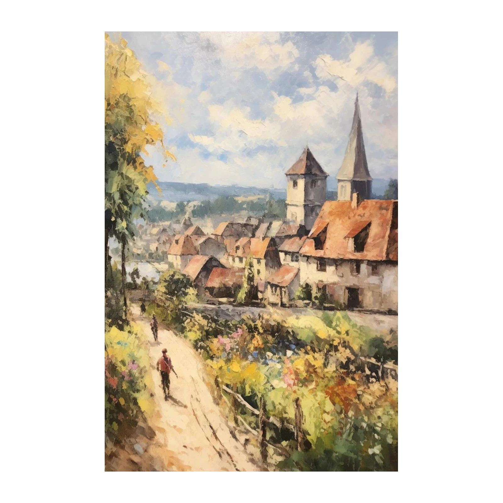 European Village Landscape Oil Painting Wall Art