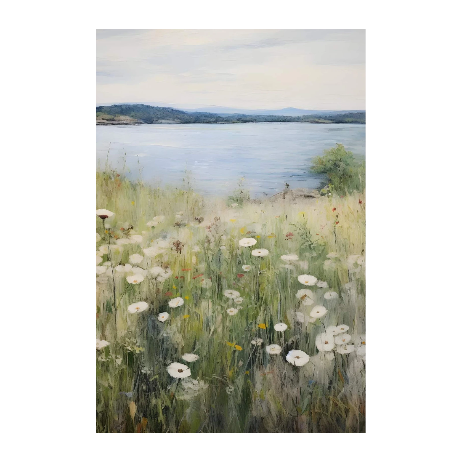 Serene Meadow Lake White Poppies Wall Art