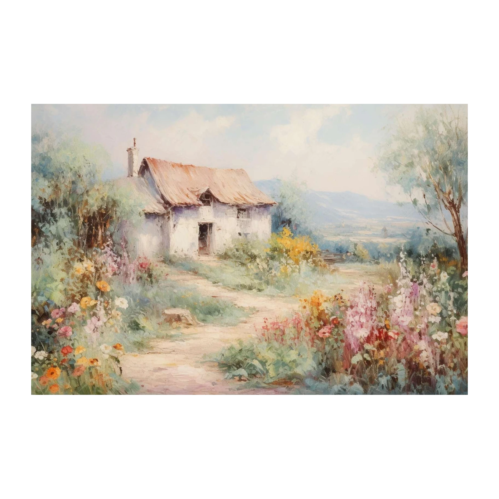 Idyllic Cottage Countryside Oil Painting Wall Art