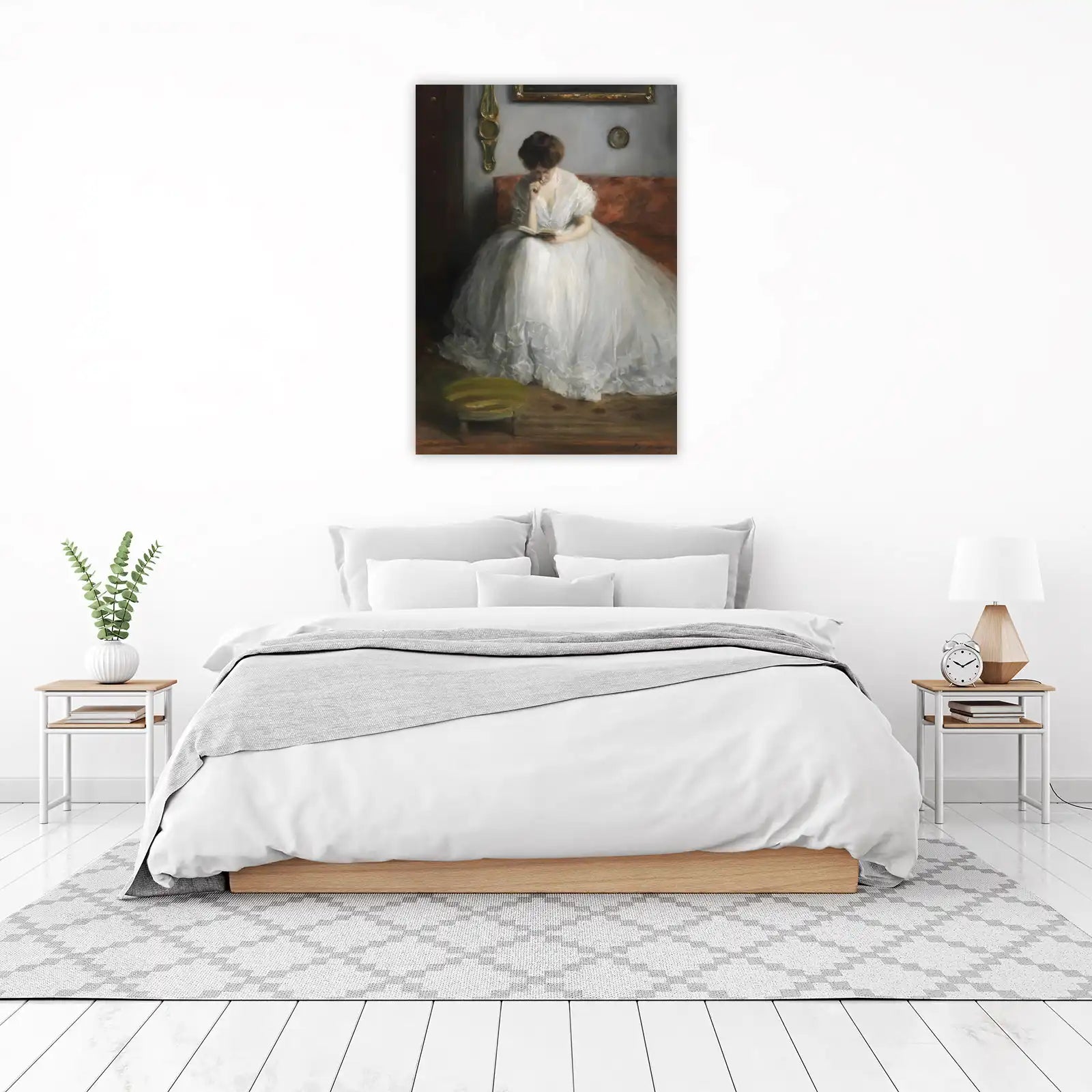 Woman Reading in White Gown Wall Art