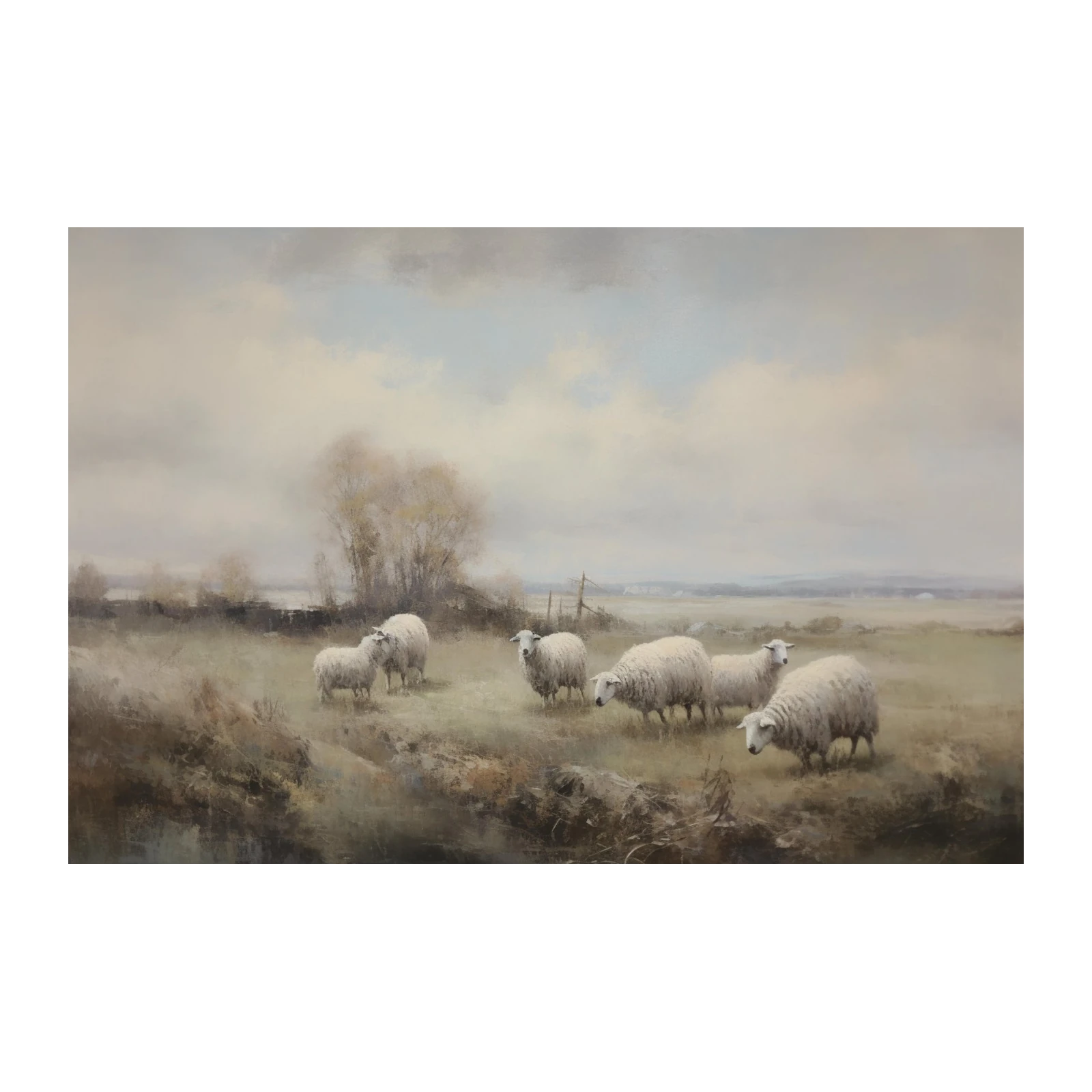 Tranquil Sheep Field Landscape Wall Art
