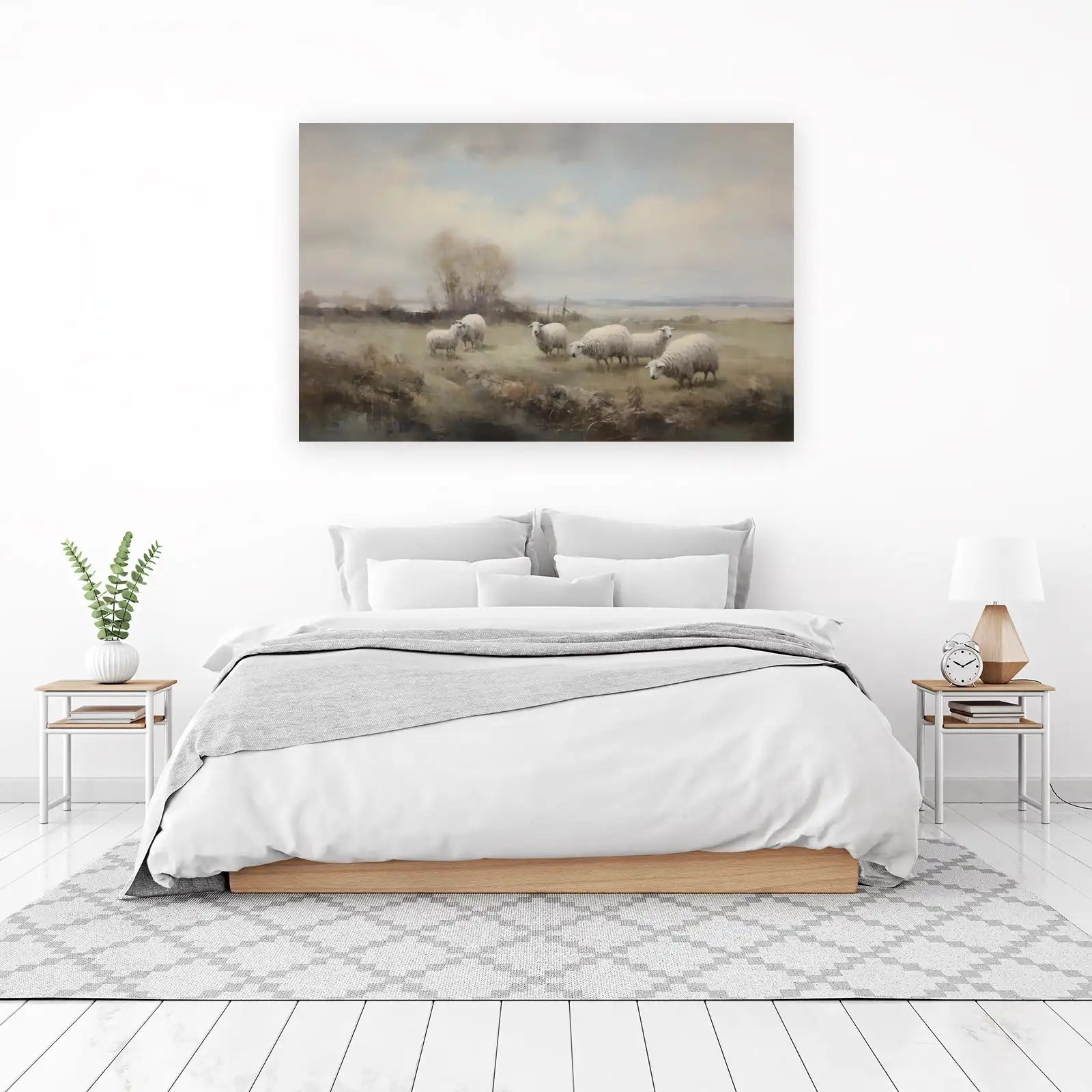 Tranquil Sheep Field Landscape Wall Art