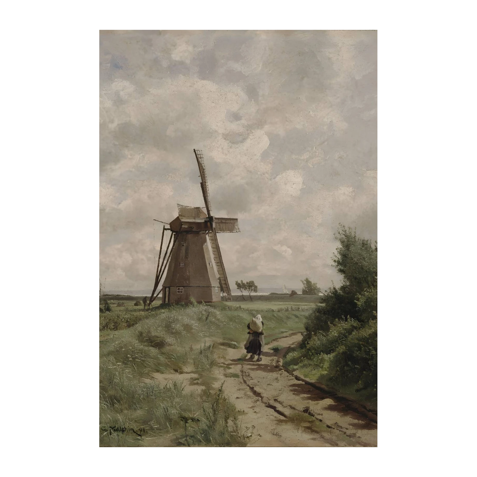 Dutch Windmill Countryside Landscape Wall Art
