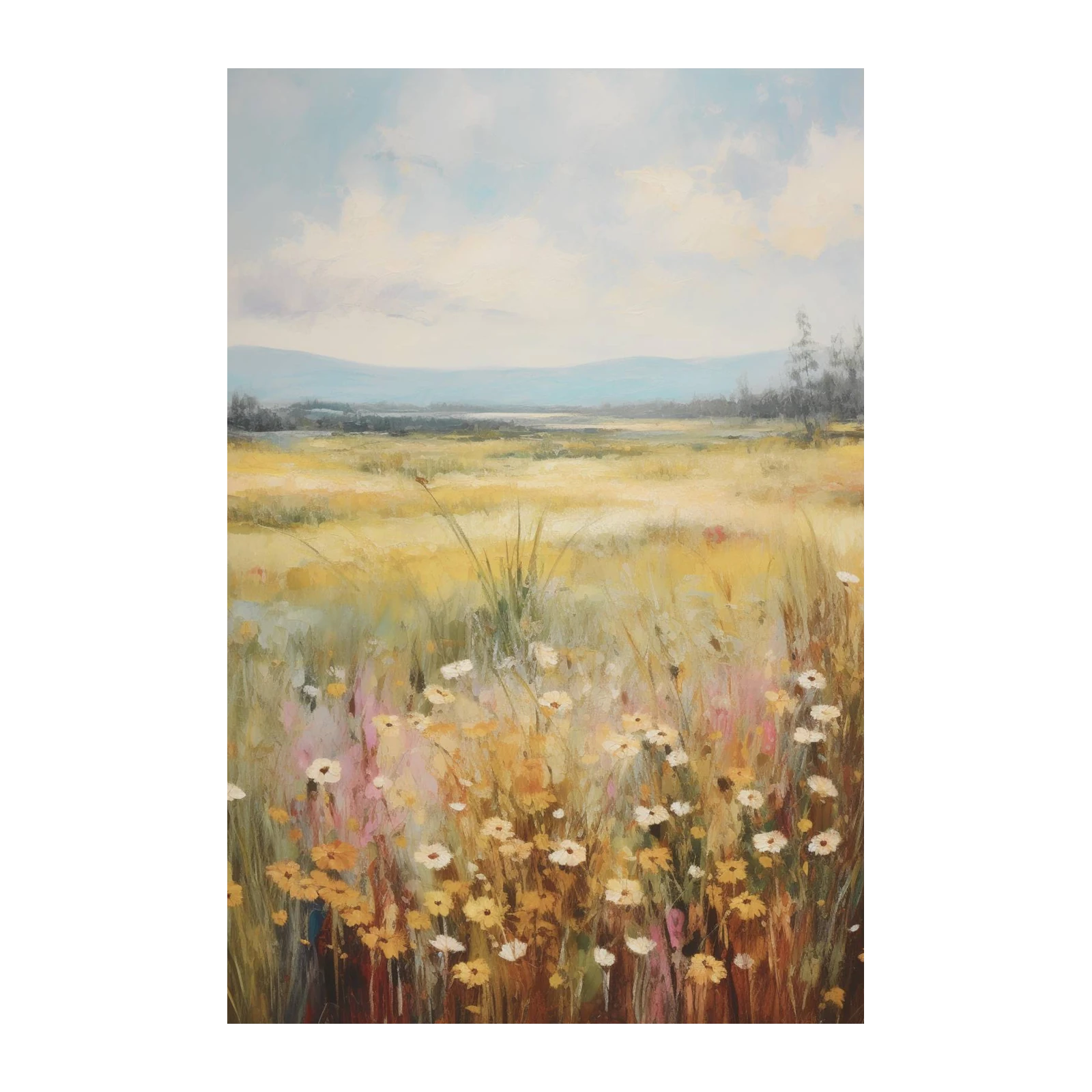 Serene Meadow Floral Landscape Wall Art