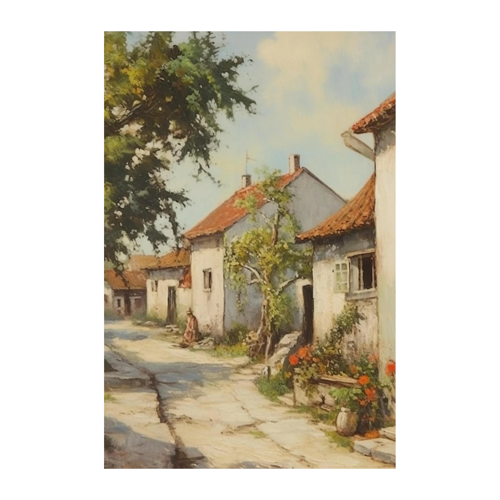 European Village Scene Oil Painting Wall Art