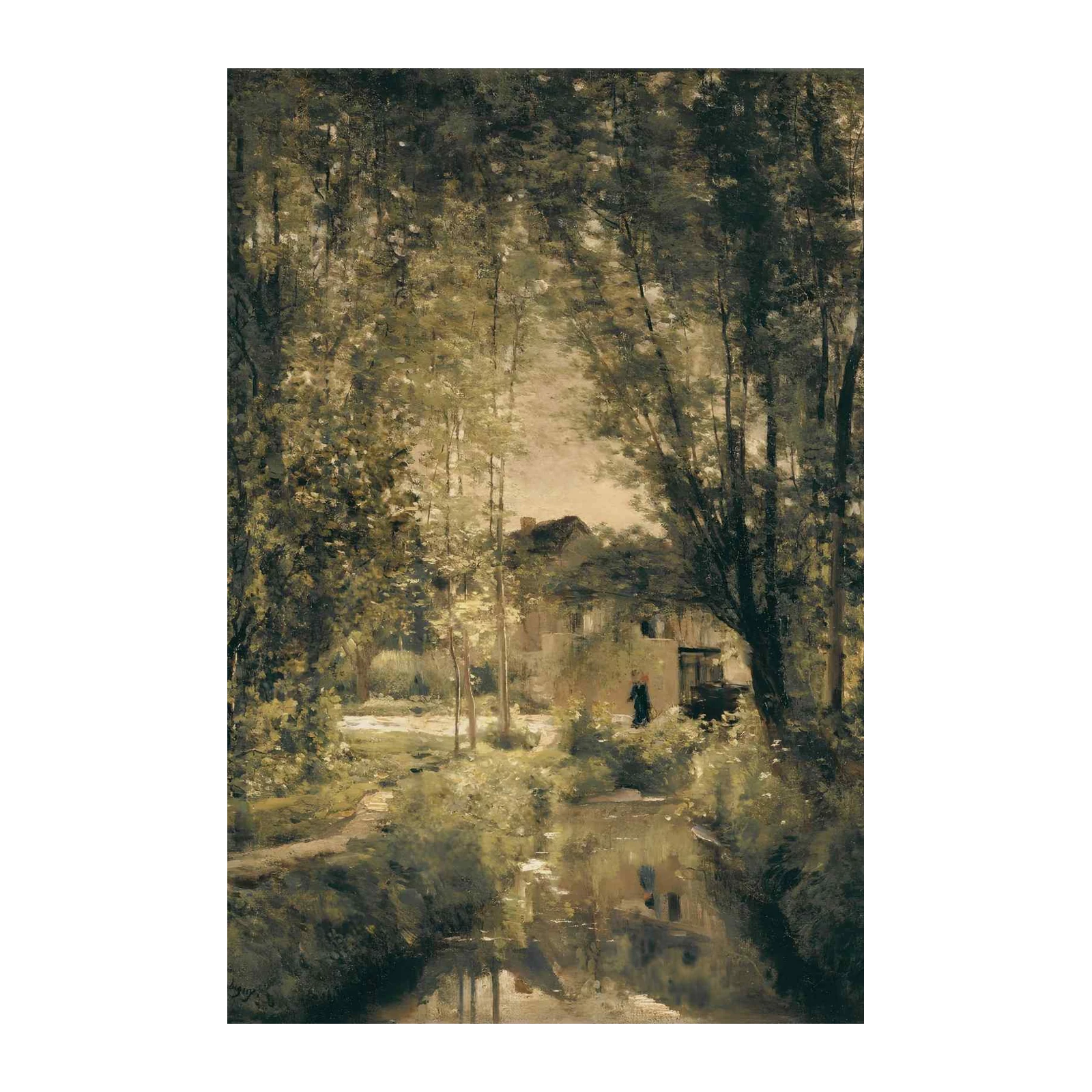 Serene Riverside Village Wall Art