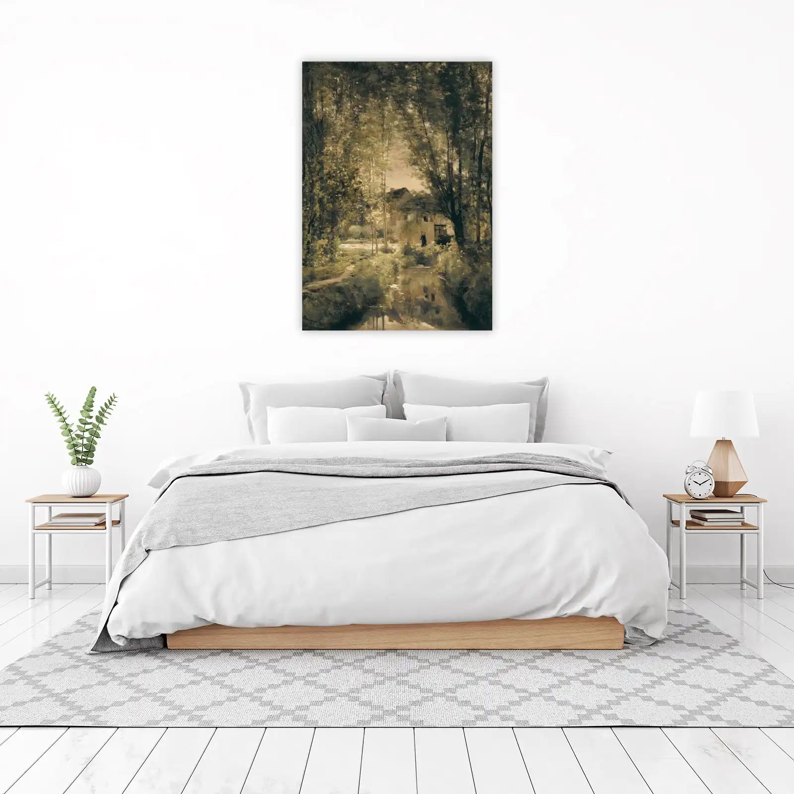 Serene Riverside Village Wall Art