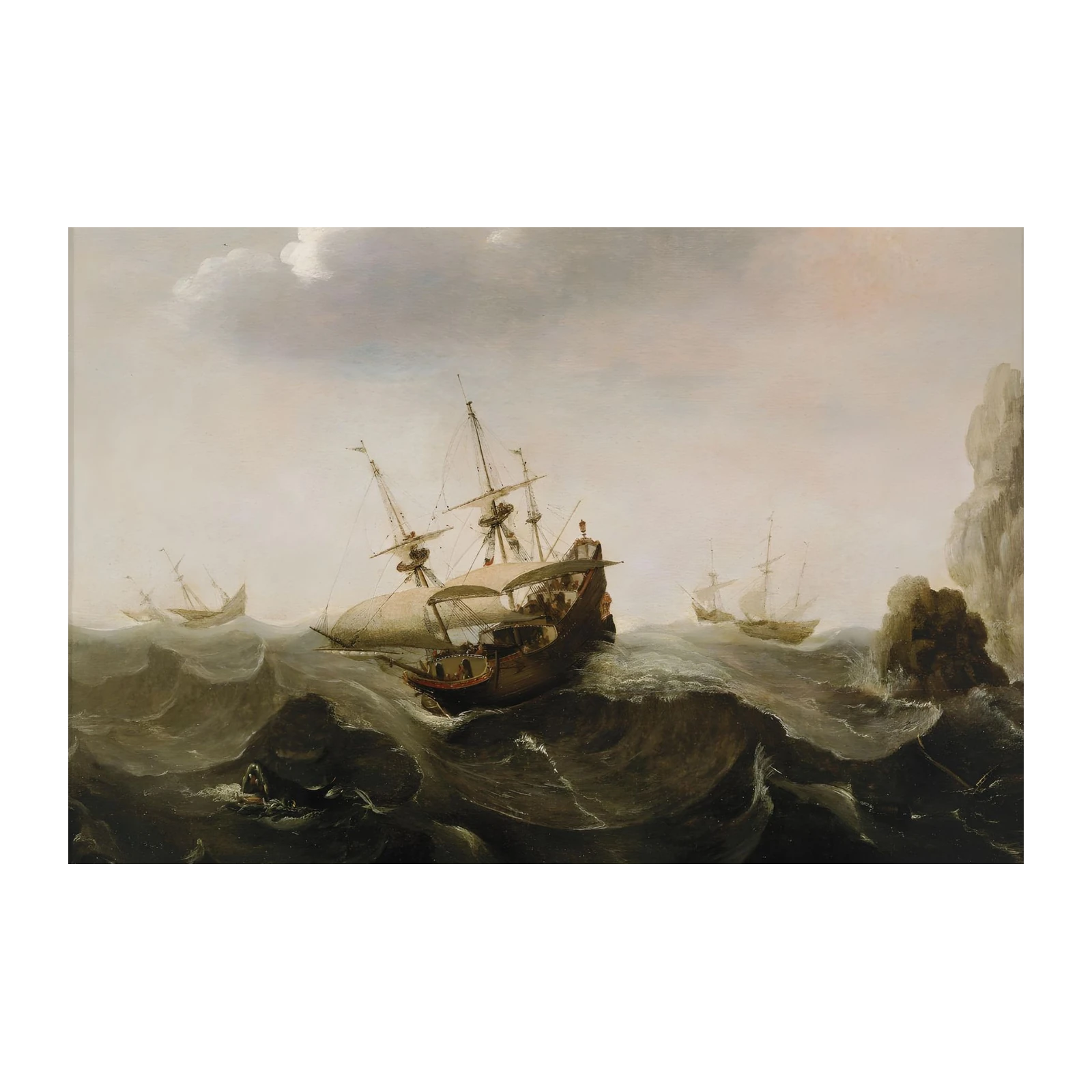 Vintage Ship Stormy Seas Wall Art