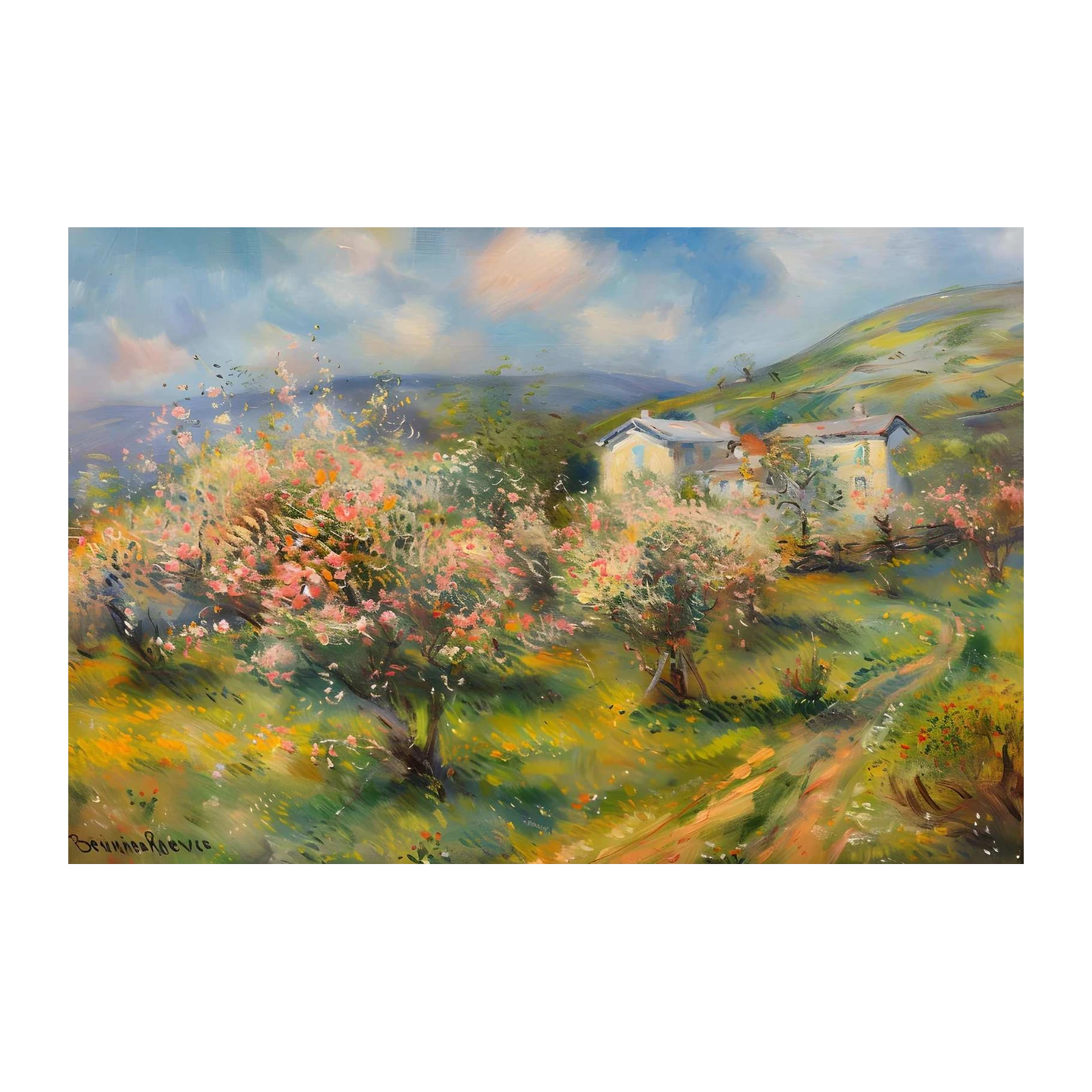 Impressionist Spring Meadow Landscape Wall Art