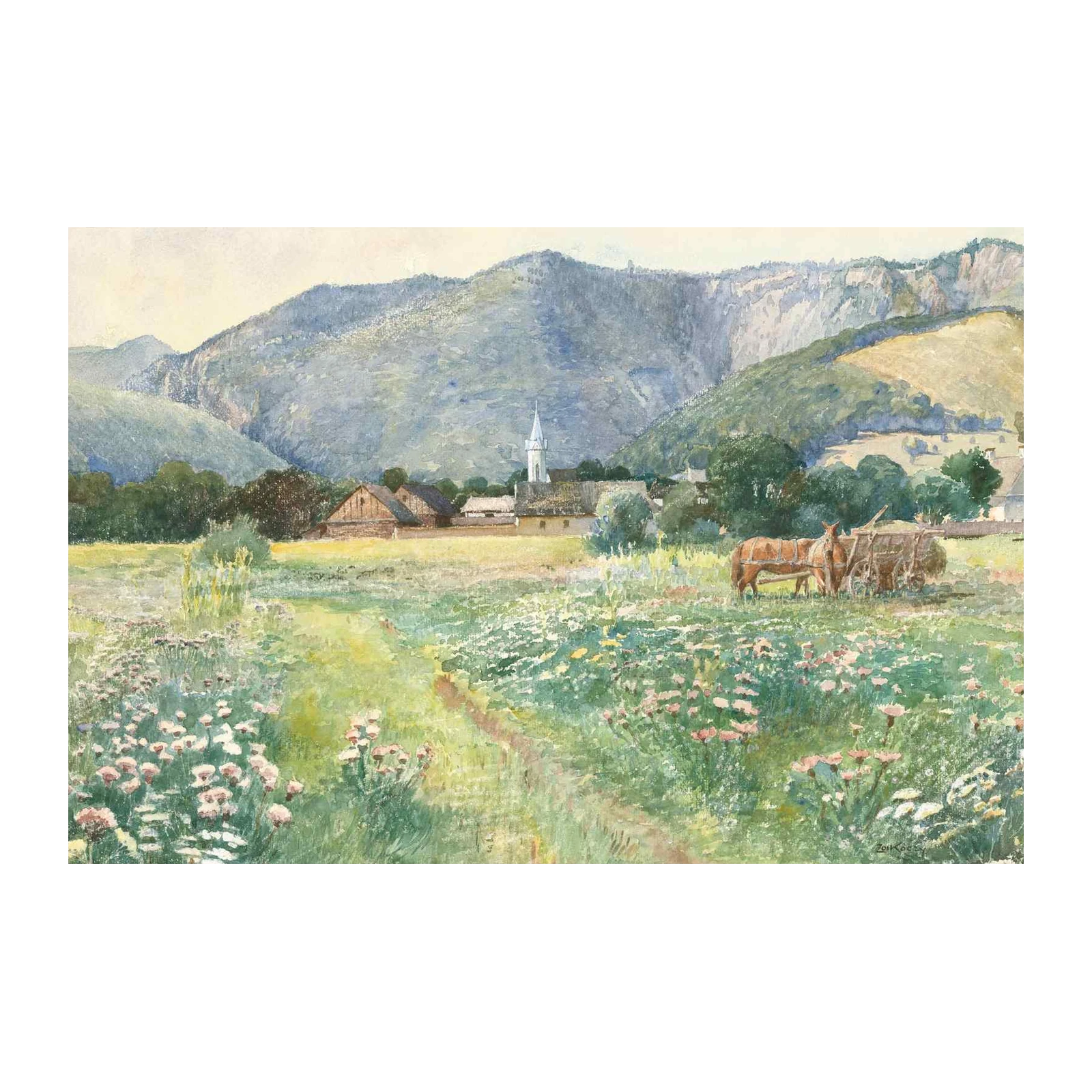Serene Mountain Village Landscape Wall Art