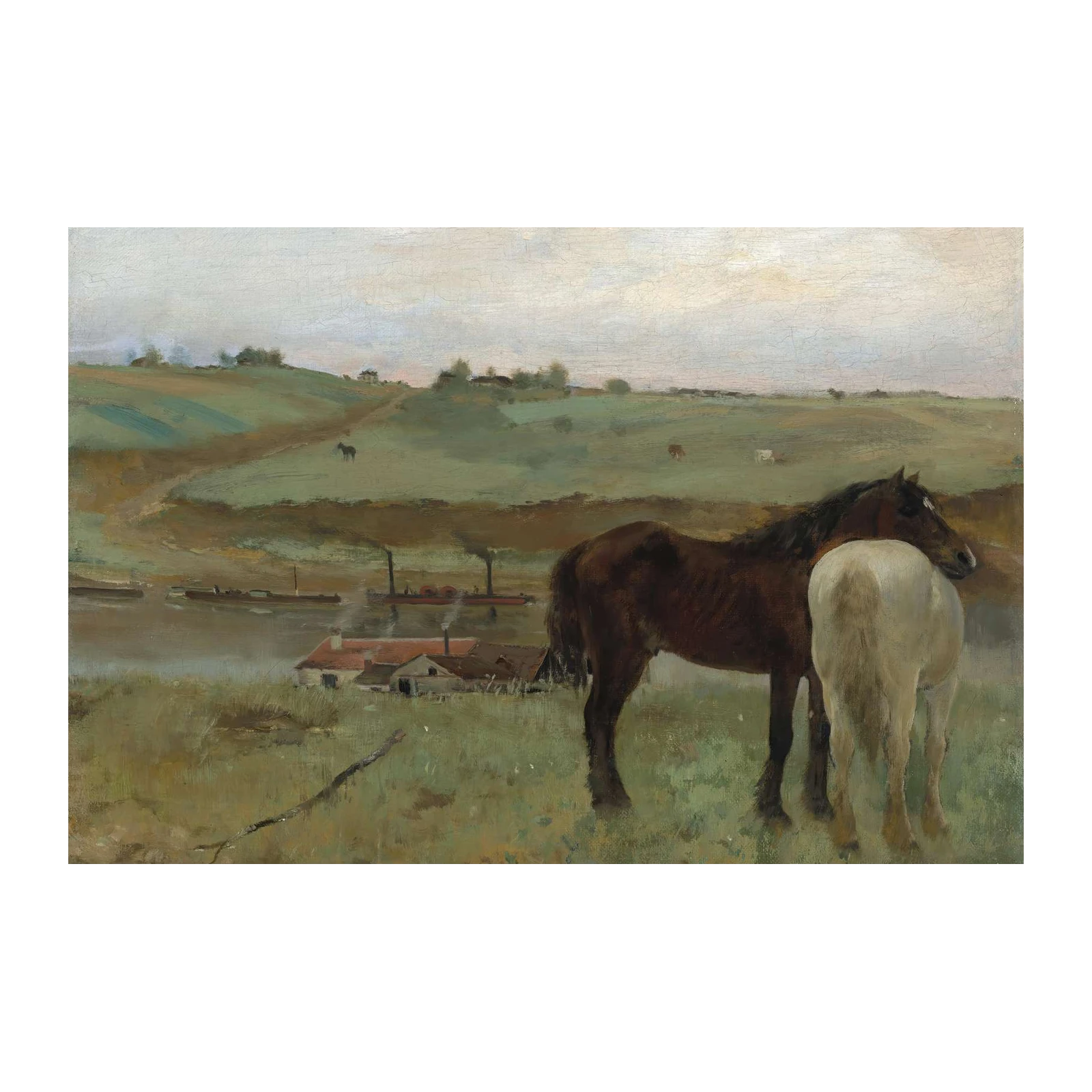 Two Horses Rural Landscape Wall Art