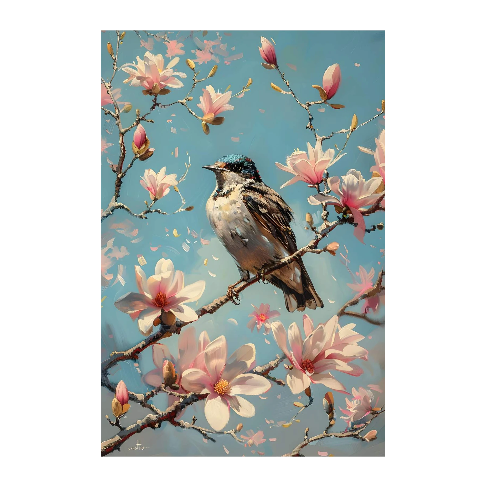 Serene Bird & Magnolia Blossom Wall Art