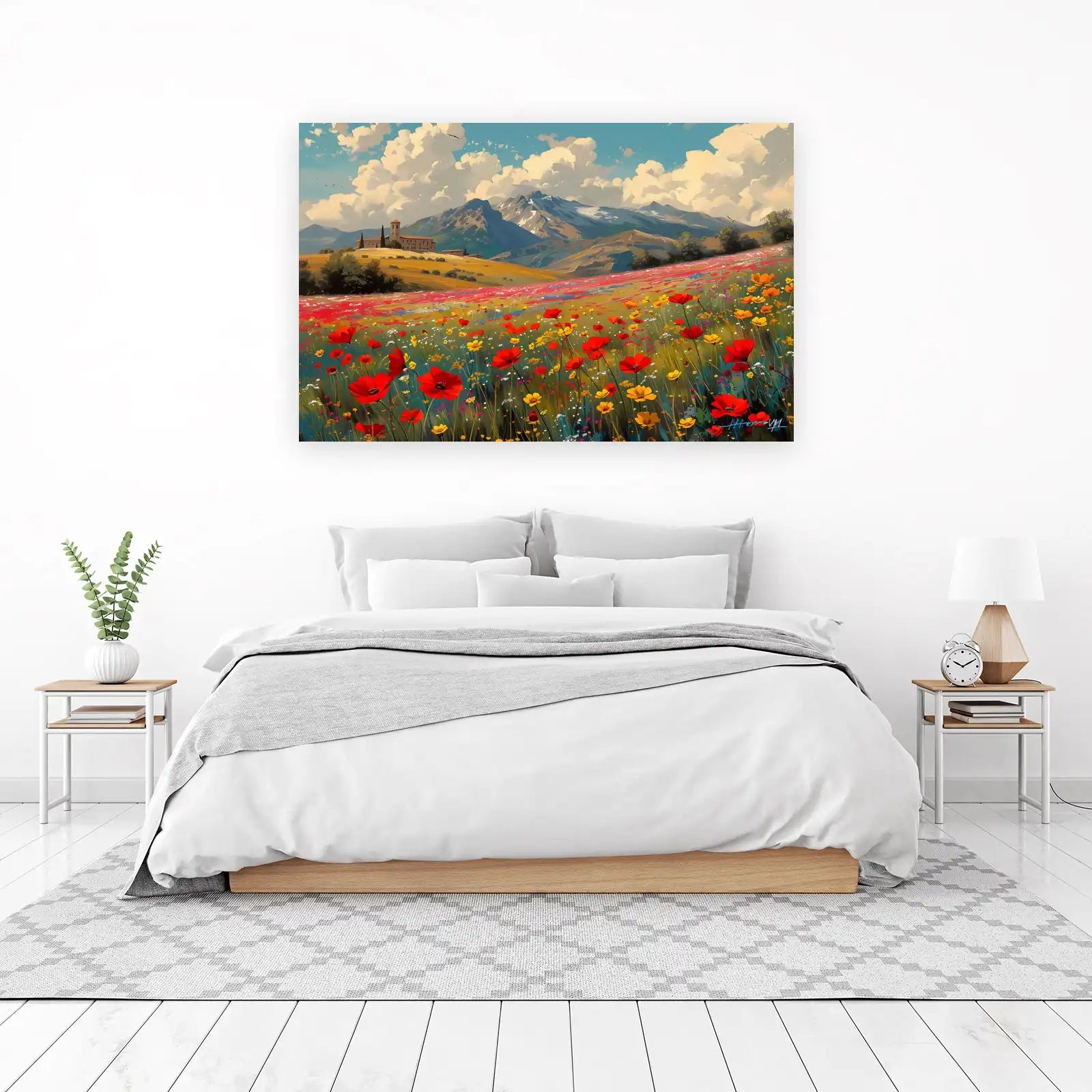 Tuscan Poppy Field & Mountains Wall Art