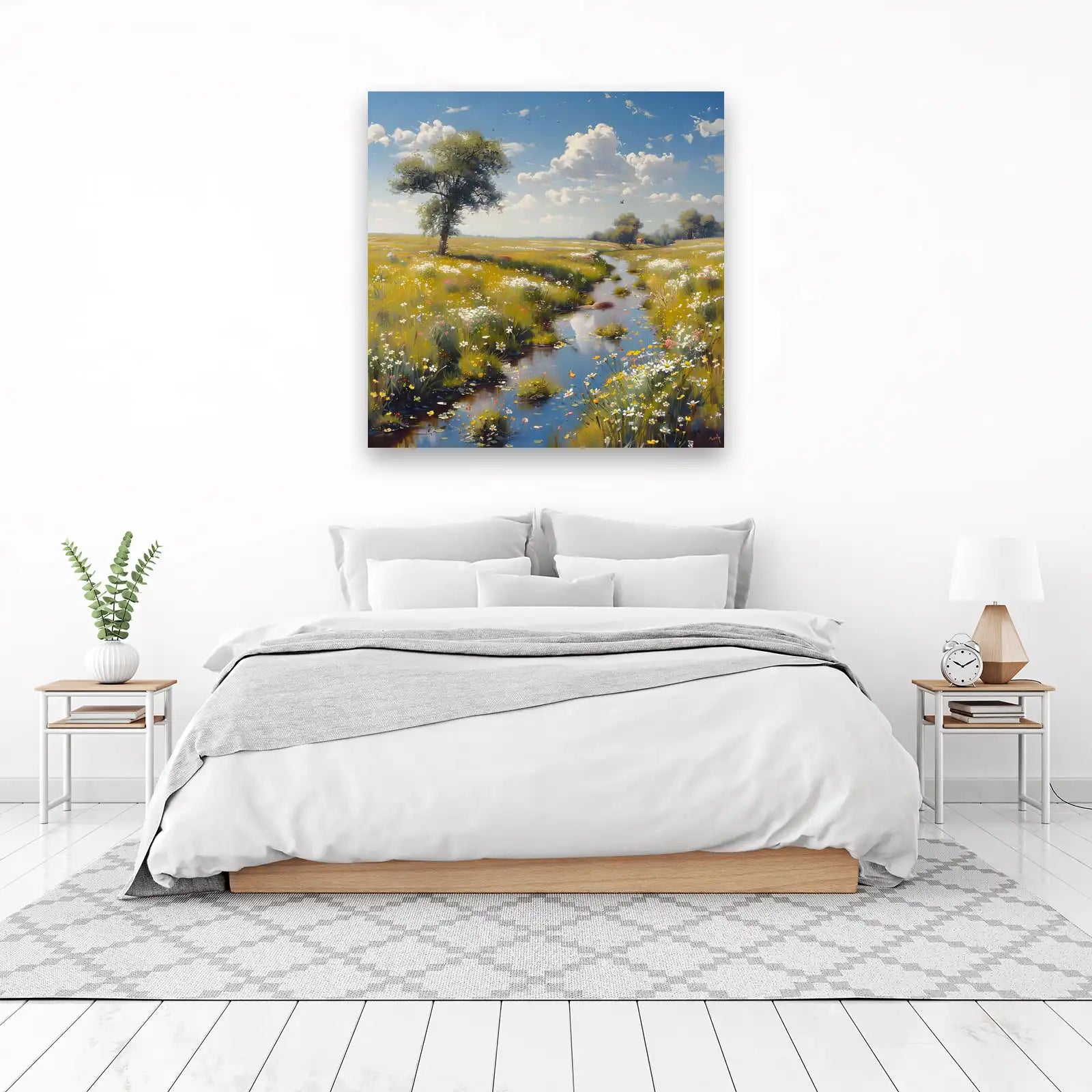 Serene Meadow Stream Impressionist Wall Art